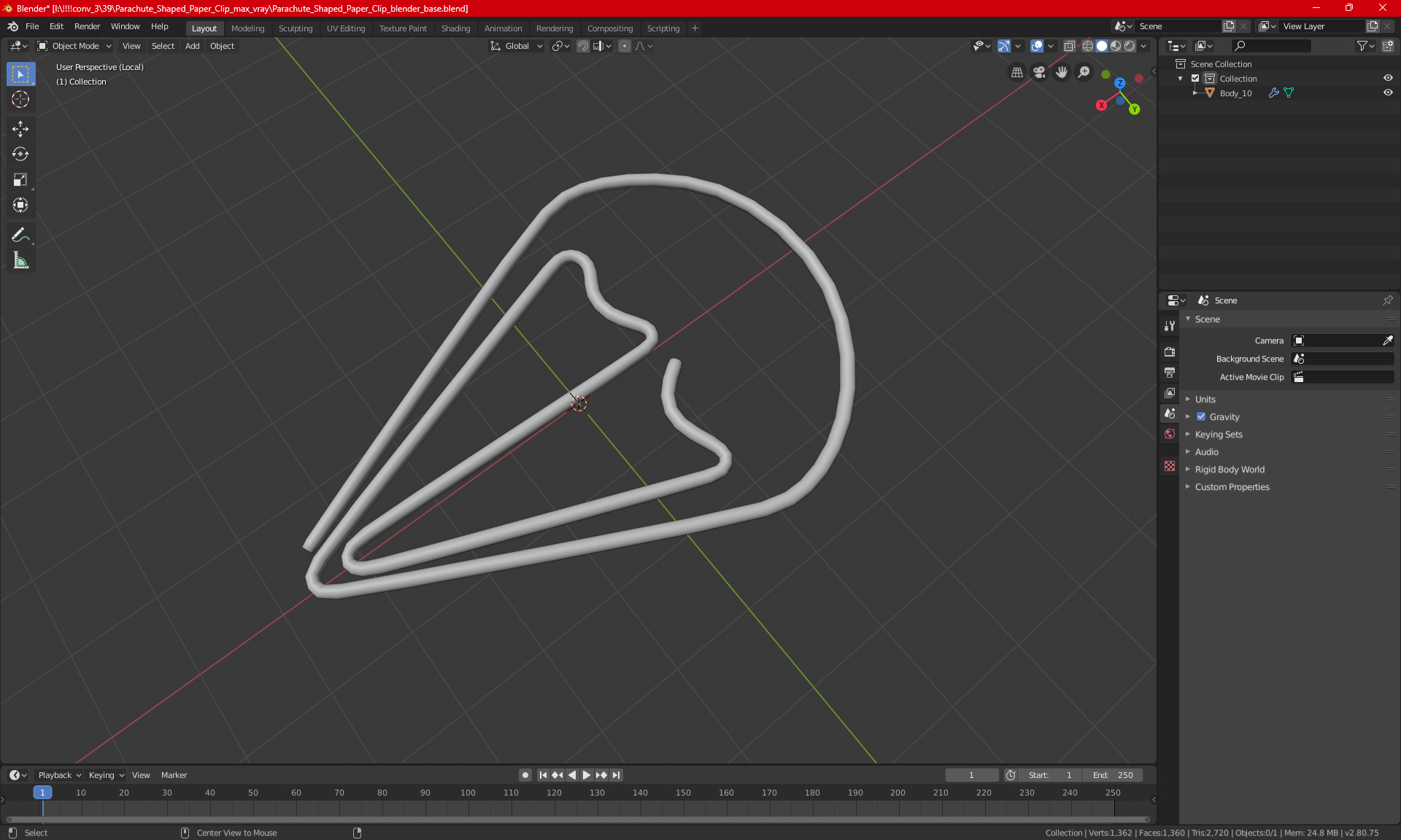 Parachute Shaped Paper Clip 3D