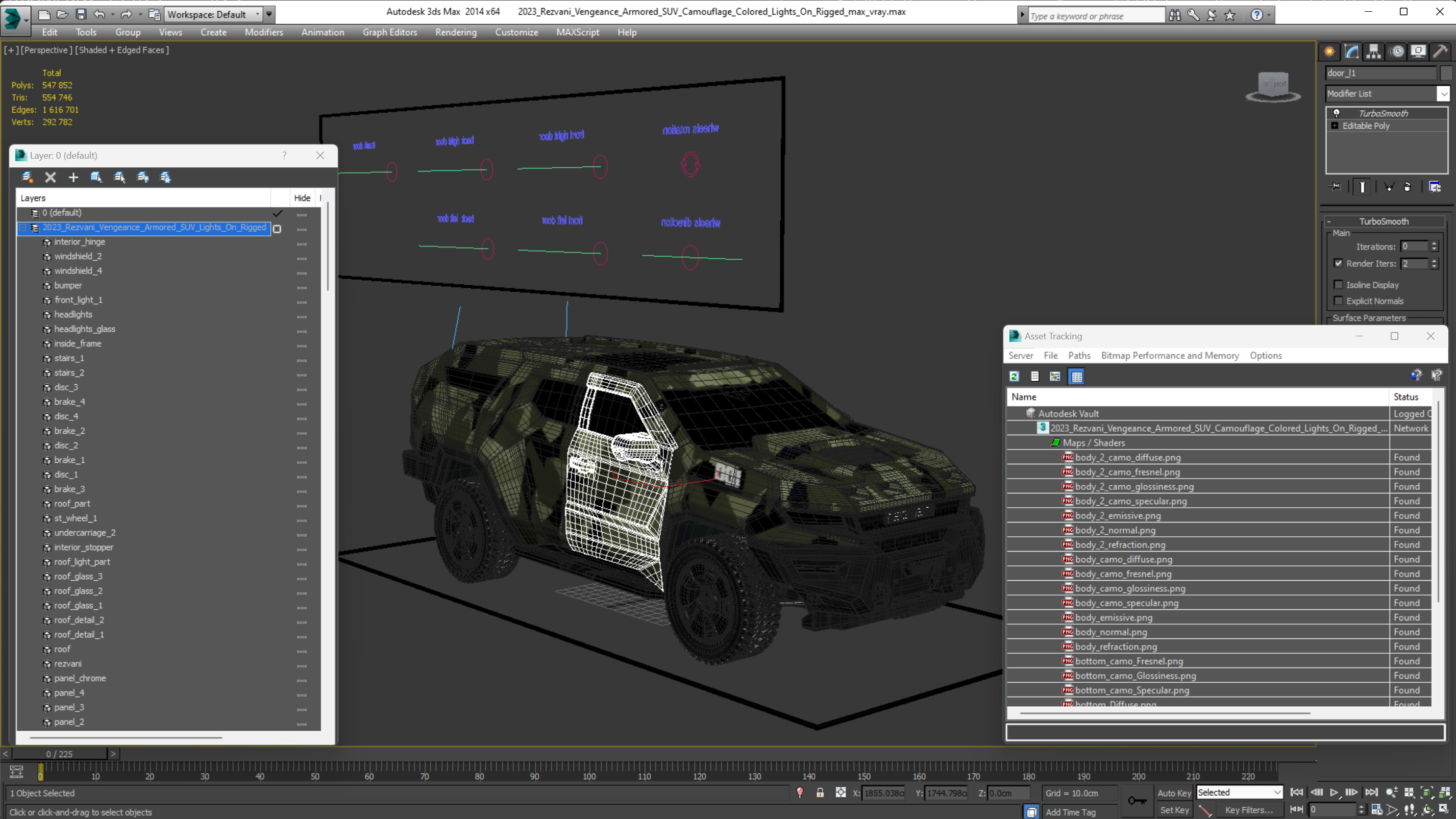 2023 Rezvani Vengeance Armored SUV Camouflage Colored Lights On Rigged for Maya 3D model