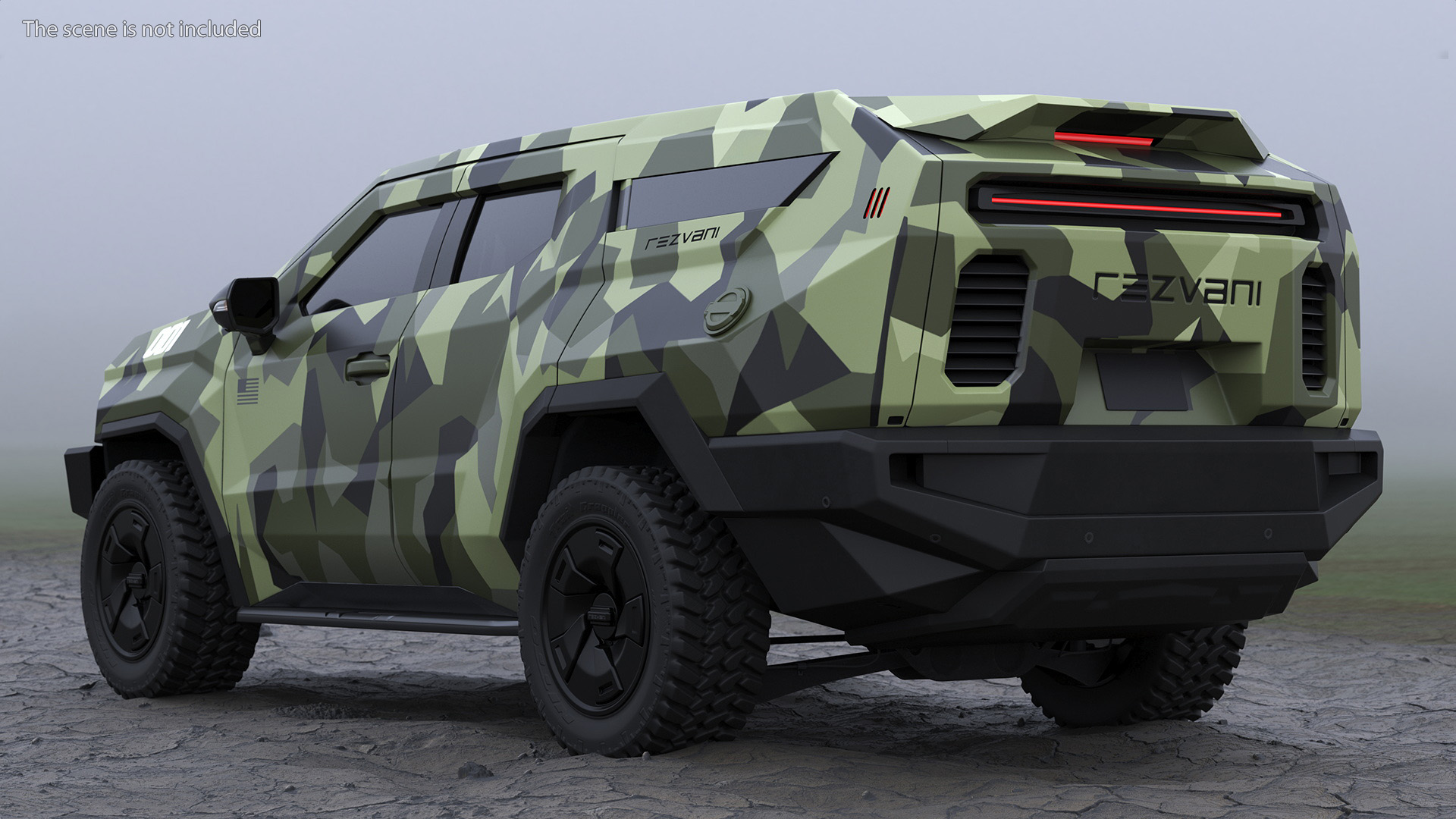 2023 Rezvani Vengeance Armored SUV Camouflage Colored Lights On Rigged for Maya 3D model