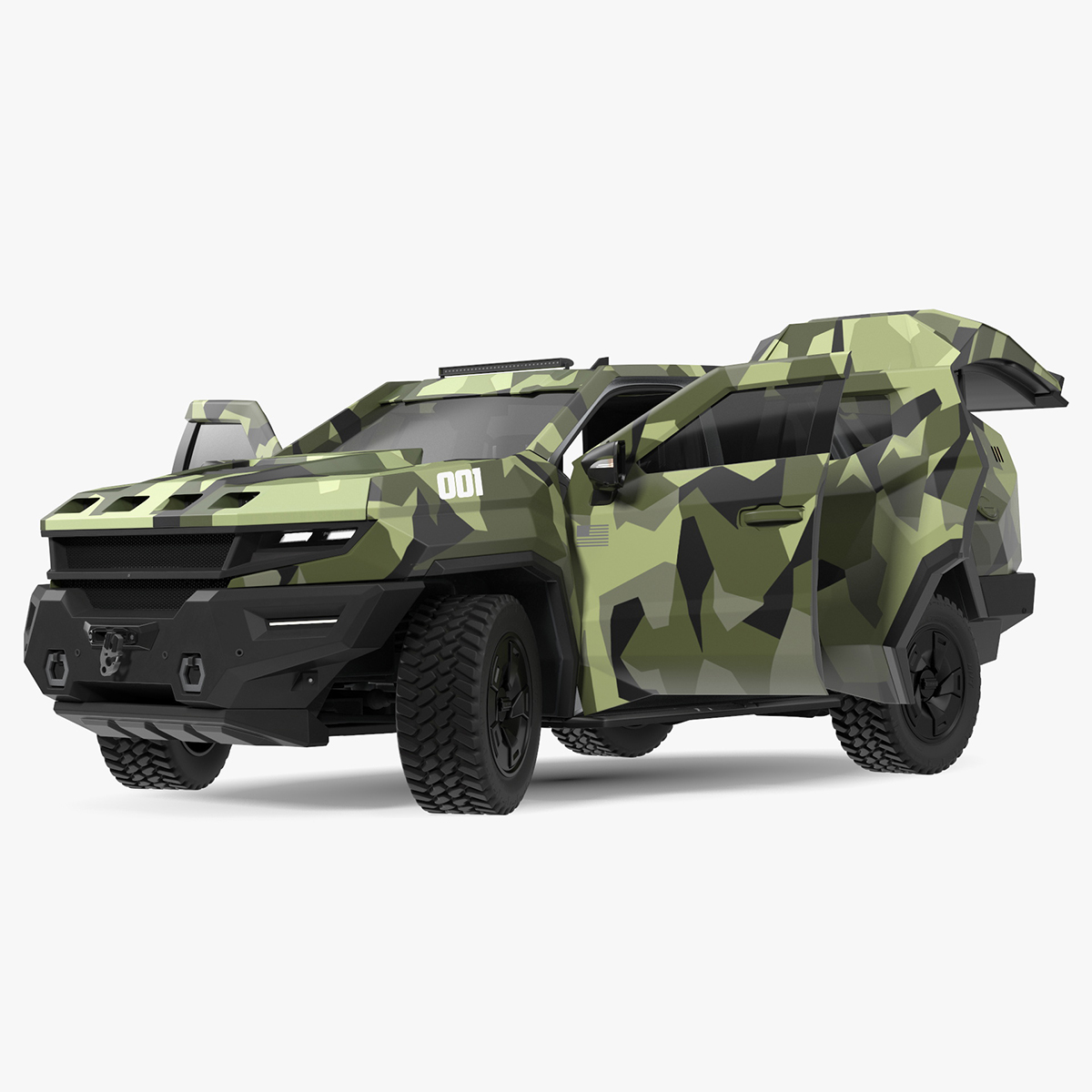 2023 Rezvani Vengeance Armored SUV Camouflage Colored Lights On Rigged for Maya 3D model