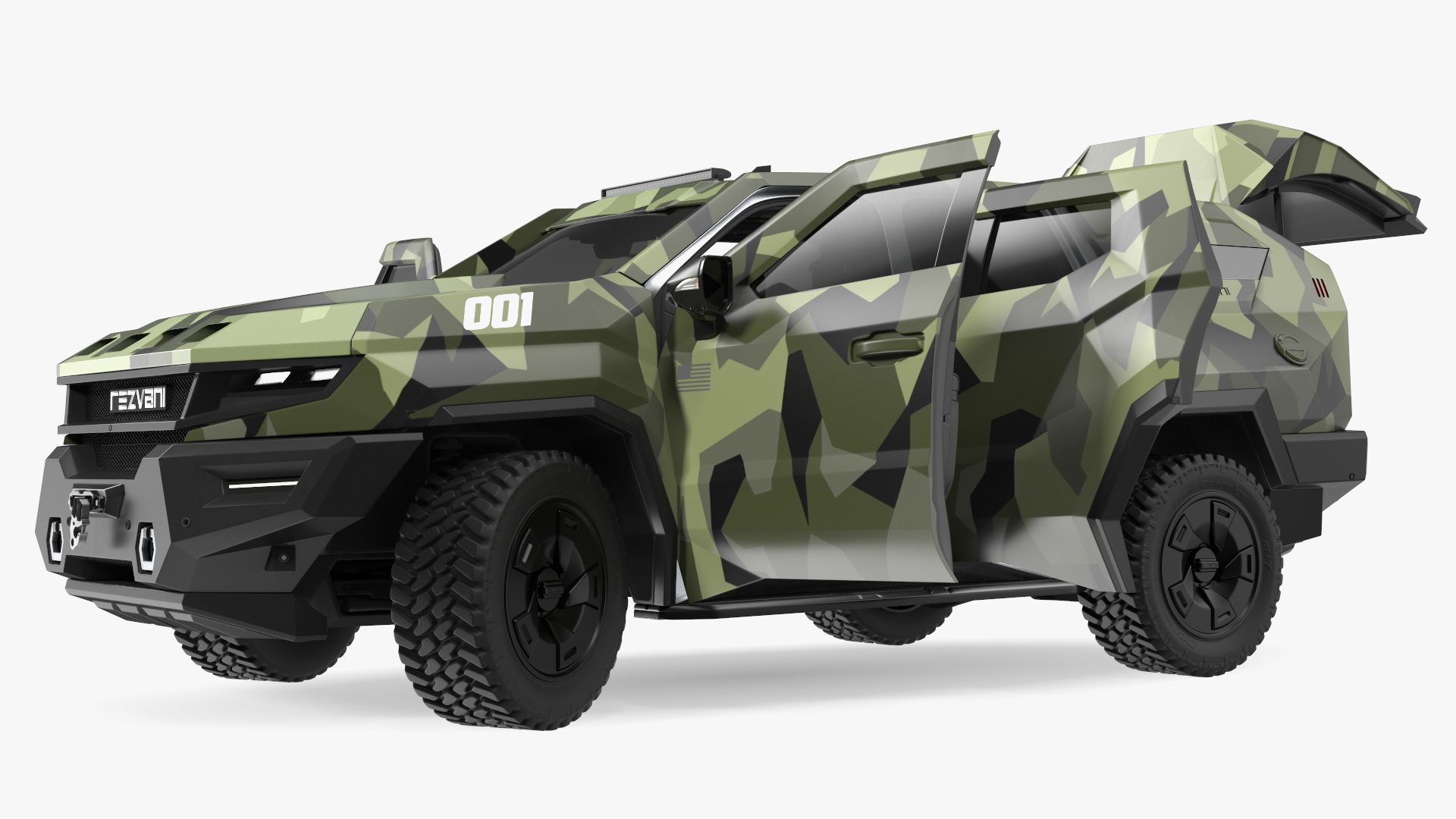 2023 Rezvani Vengeance Armored SUV Camouflage Colored Lights On Rigged for Maya 3D model