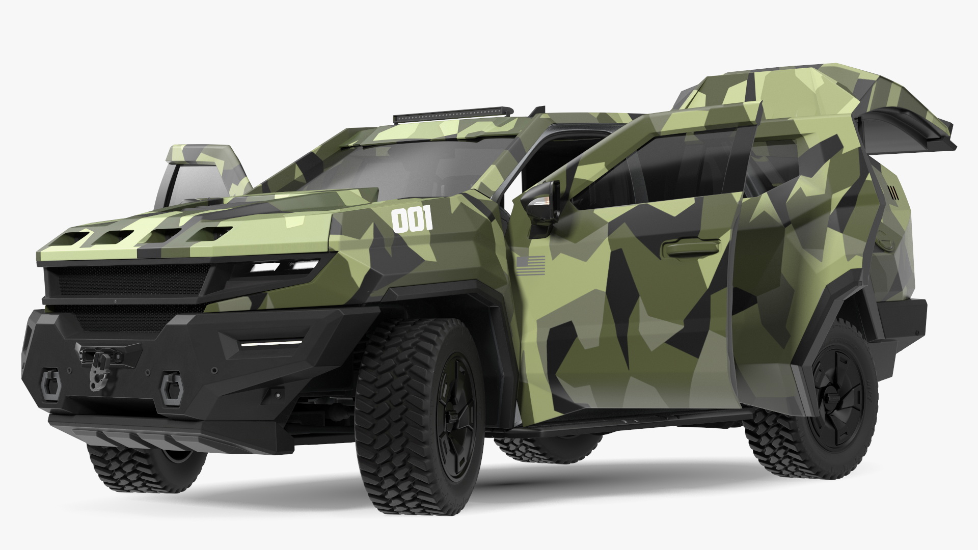 2023 Rezvani Vengeance Armored SUV Camouflage Colored Lights On Rigged for Maya 3D model