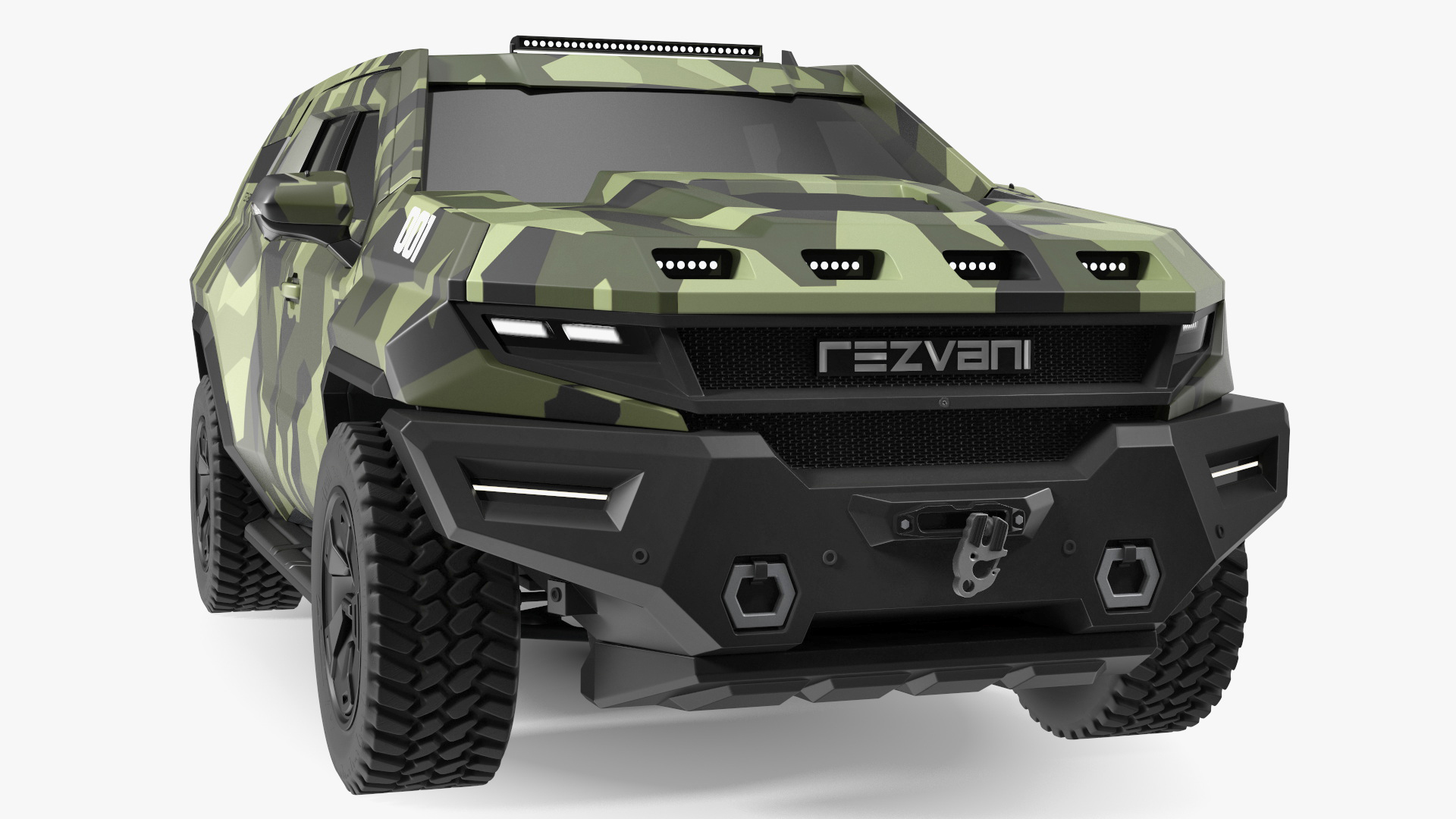 2023 Rezvani Vengeance Armored SUV Camouflage Colored Lights On Rigged for Maya 3D model