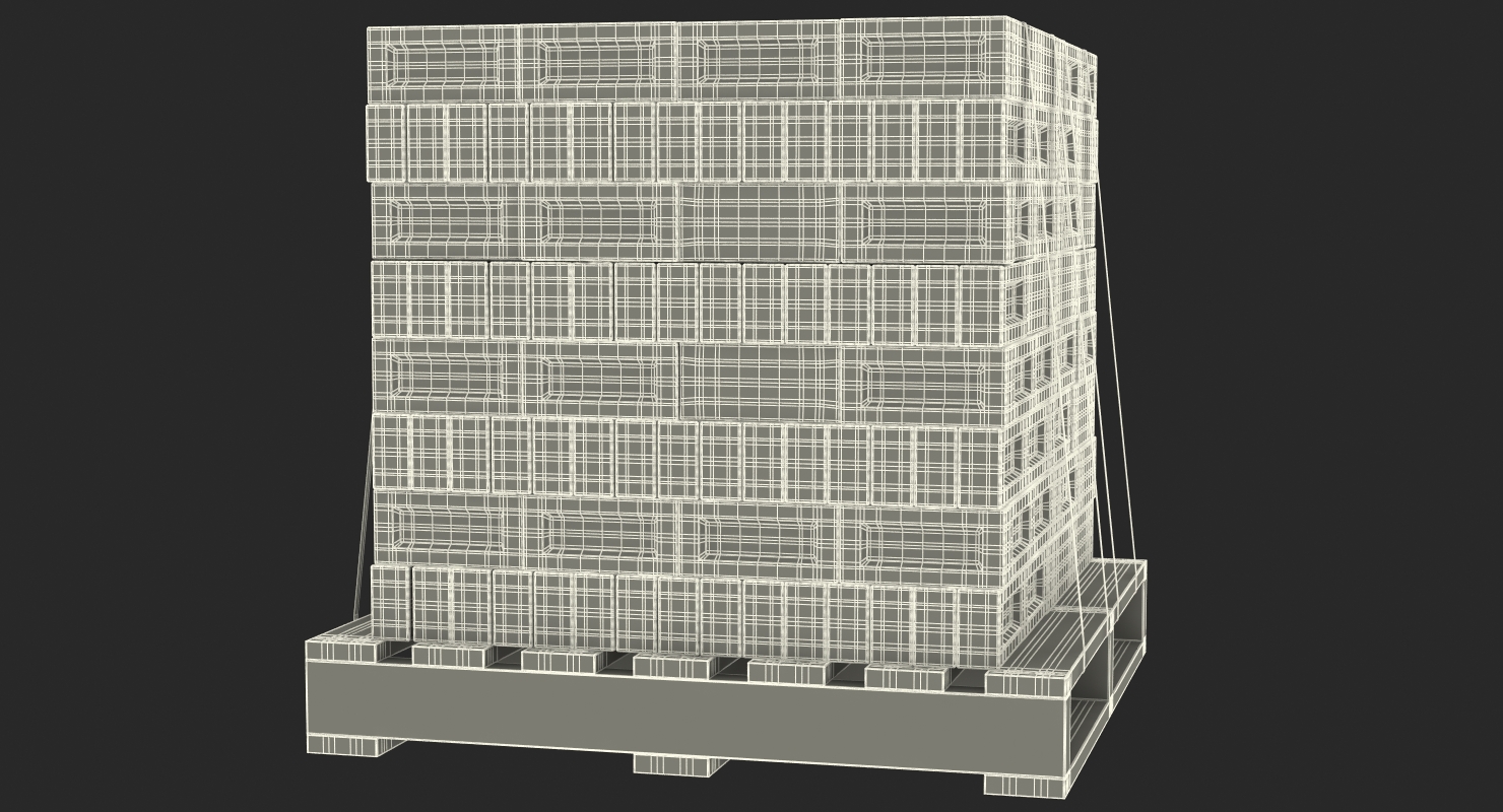 3D model Red Bricks Stacked On Wooden Pallet