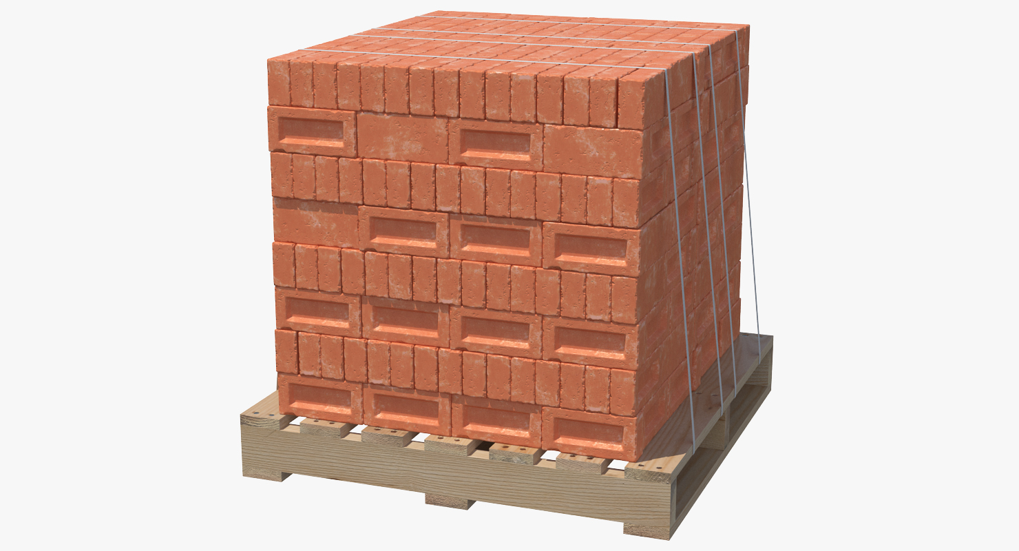 3D model Red Bricks Stacked On Wooden Pallet