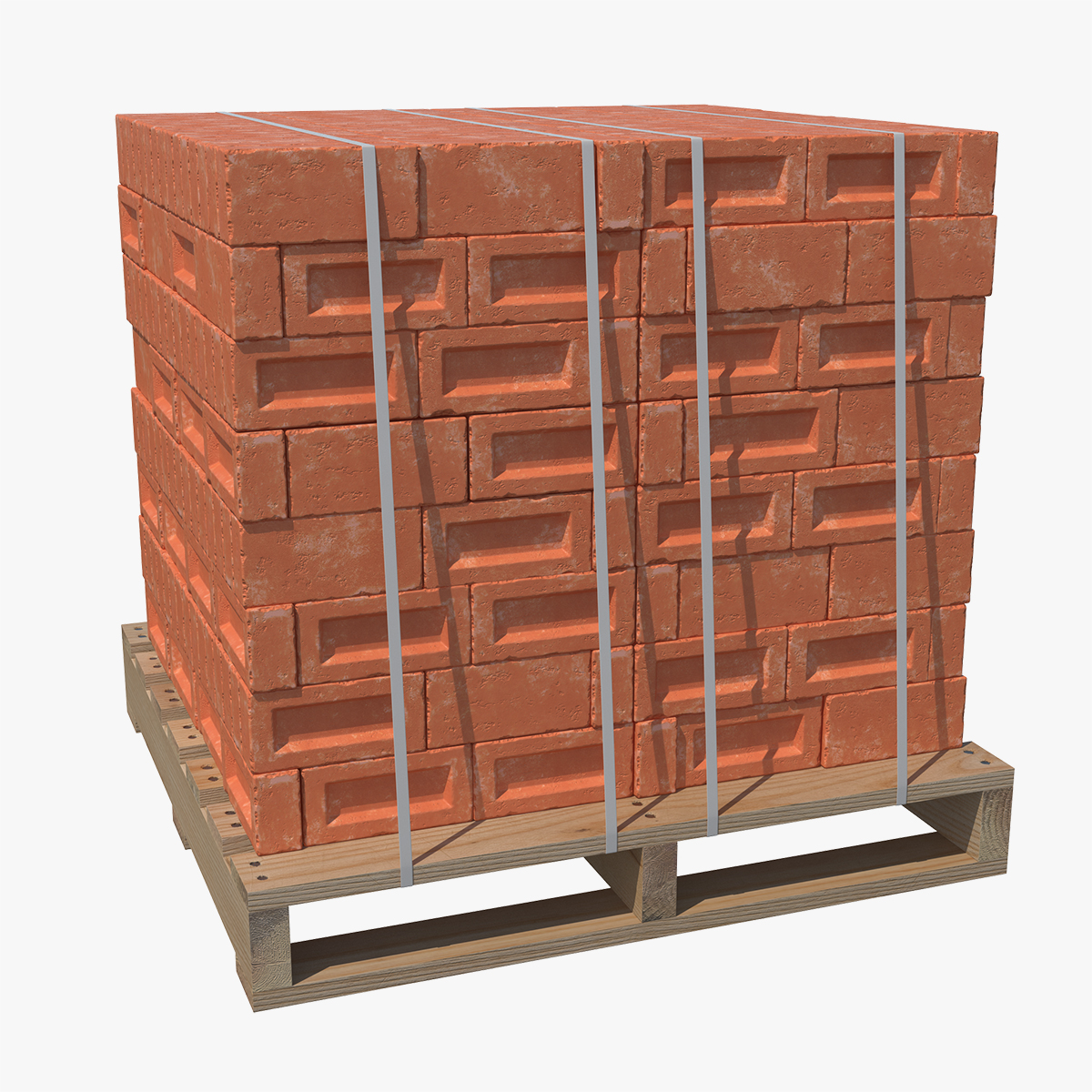 Red Bricks Stacked On Wooden Pallet