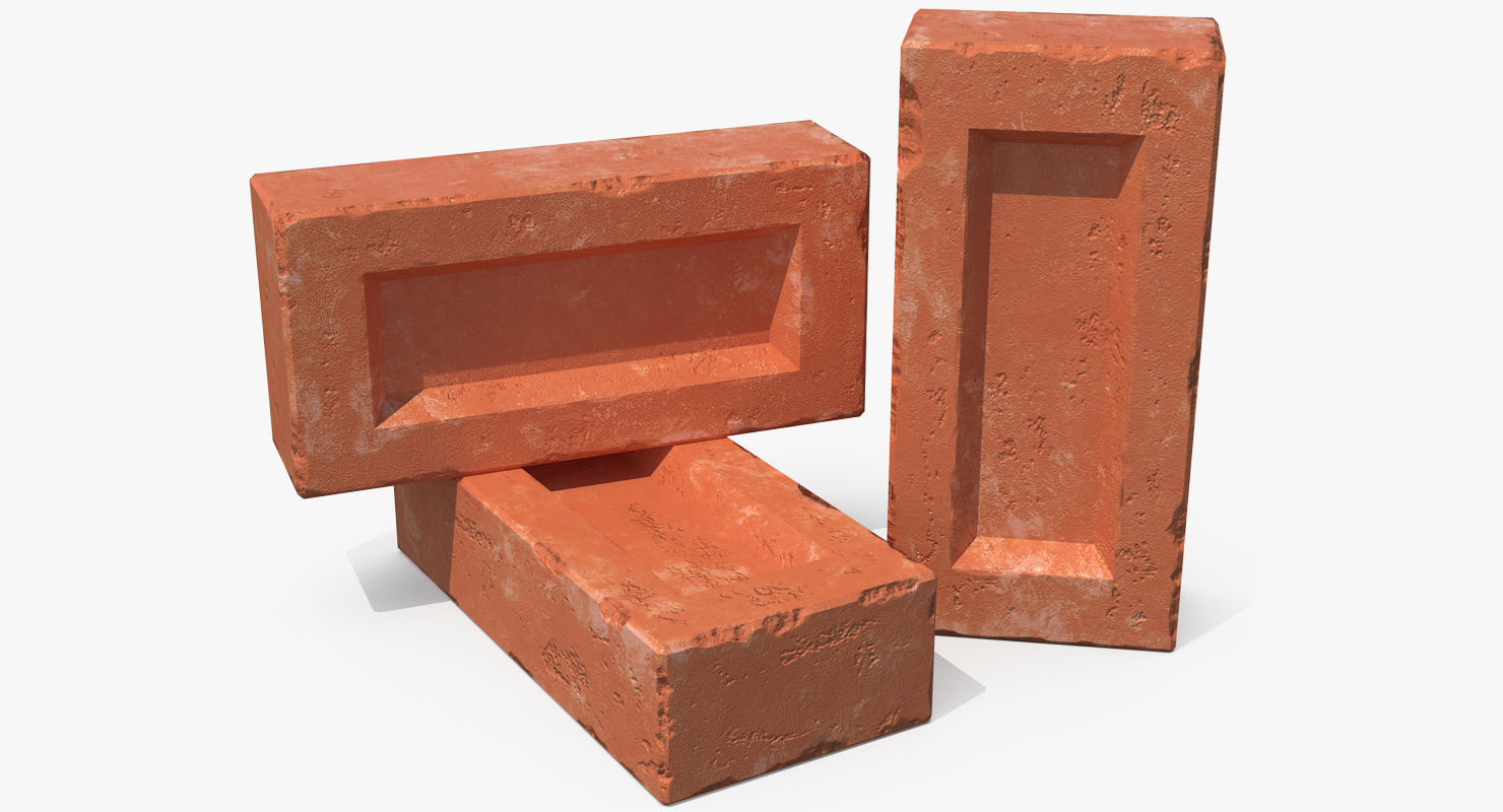 3D model Red Bricks Stacked On Wooden Pallet