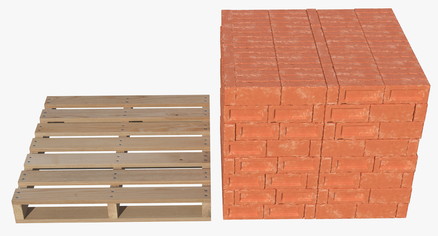 3D model Red Bricks Stacked On Wooden Pallet