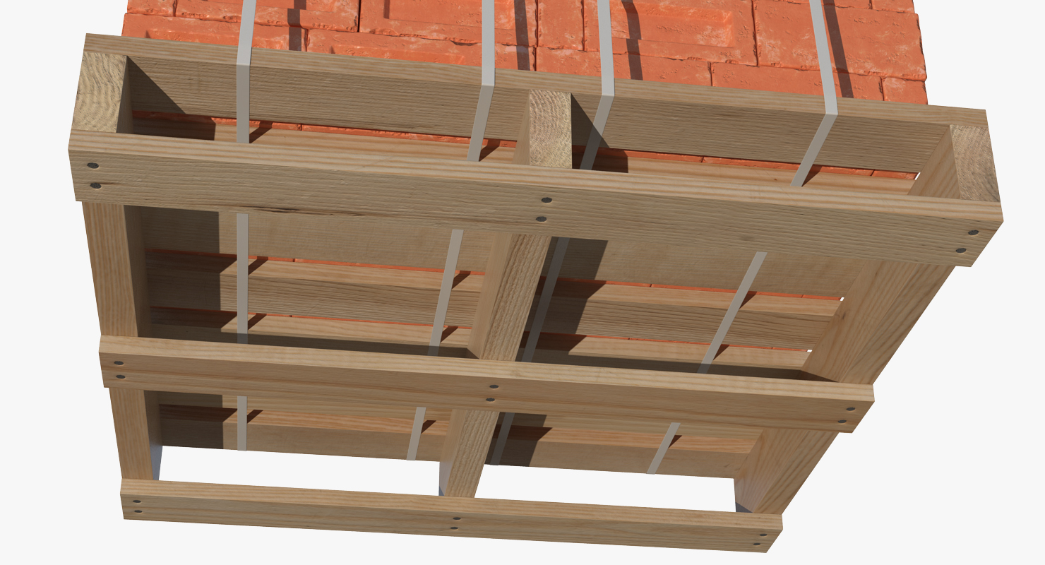 3D model Red Bricks Stacked On Wooden Pallet