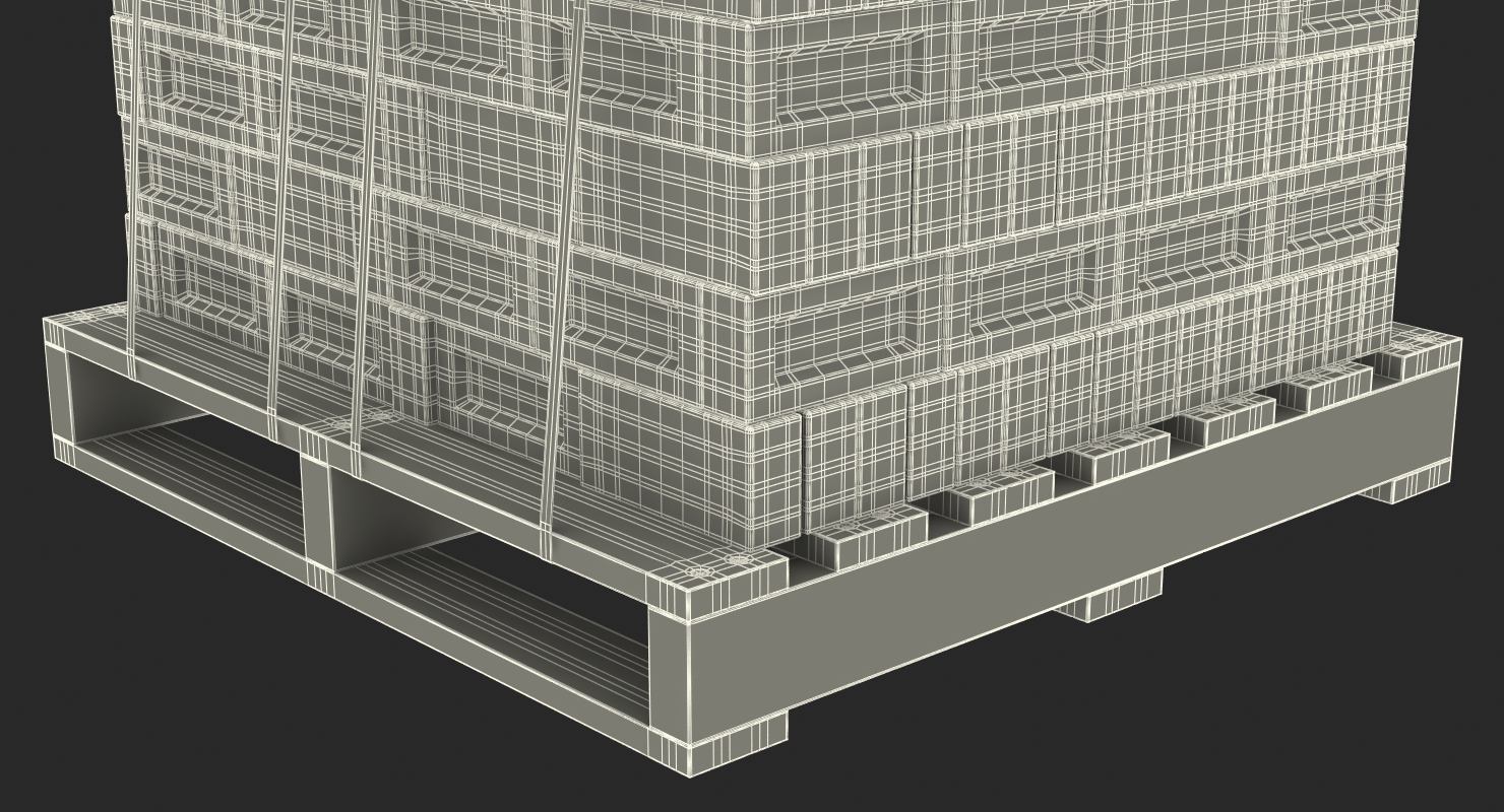 3D model Red Bricks Stacked On Wooden Pallet