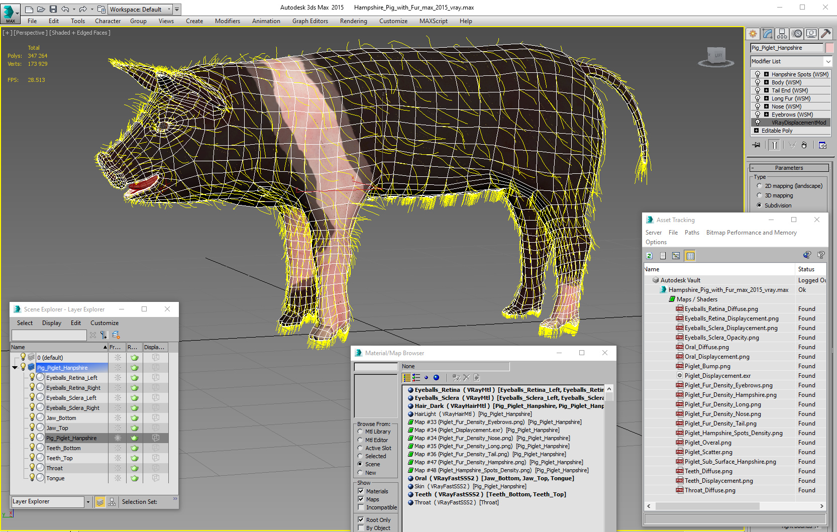 Hampshire Pig Piglet with Fur 3D model