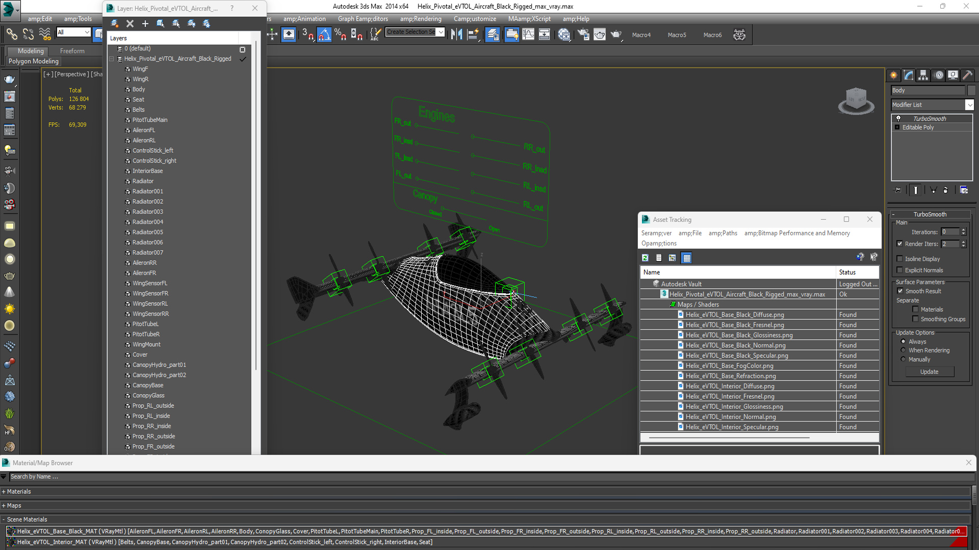3D Helix Pivotal eVTOL Aircraft Black Rigged