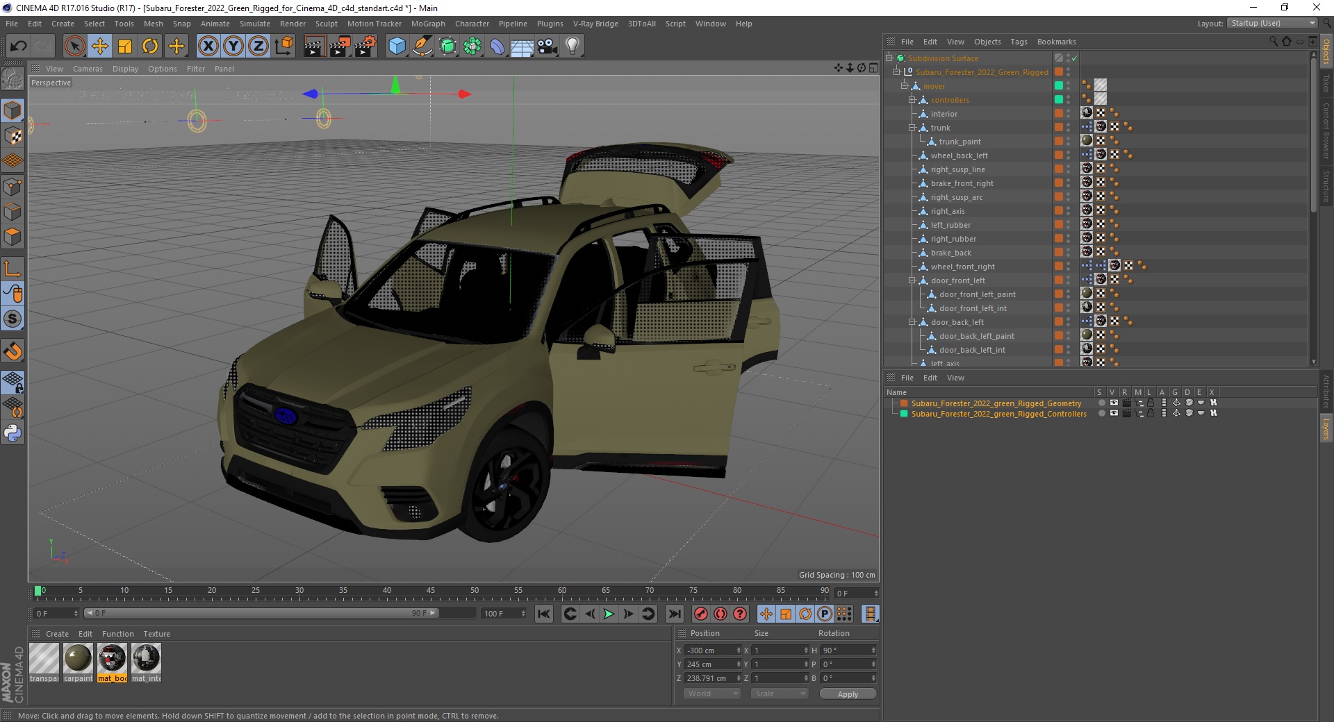 Subaru Forester 2022 Green Rigged for Cinema 4D 3D