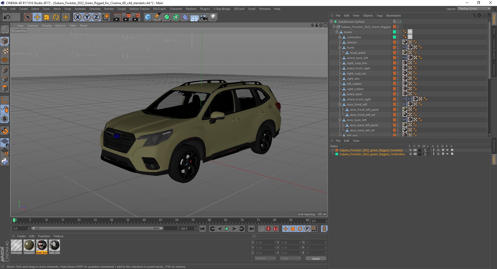 Subaru Forester 2022 Green Rigged for Cinema 4D 3D