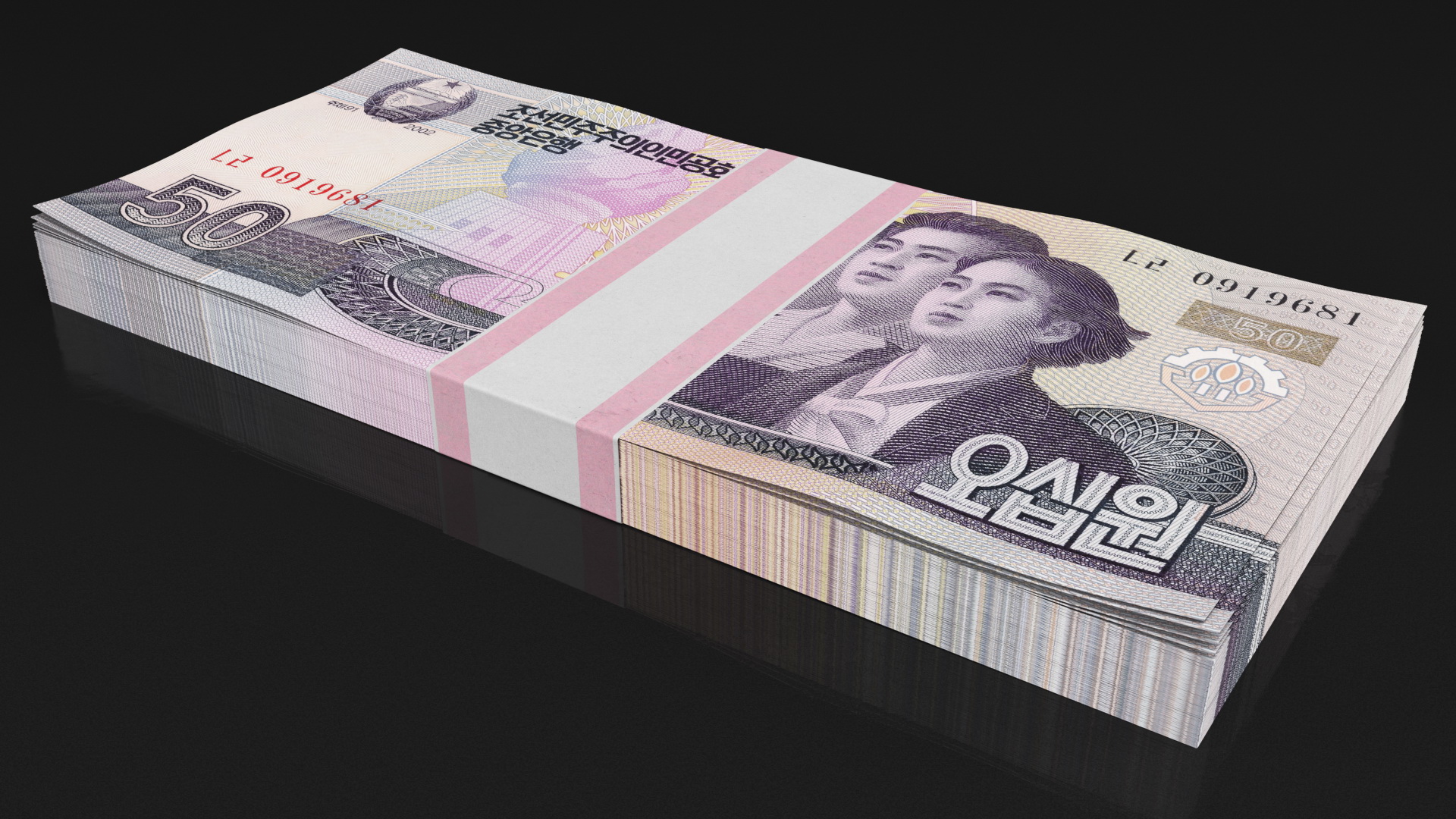3D North Korea 50 Won Banknotes Pack model