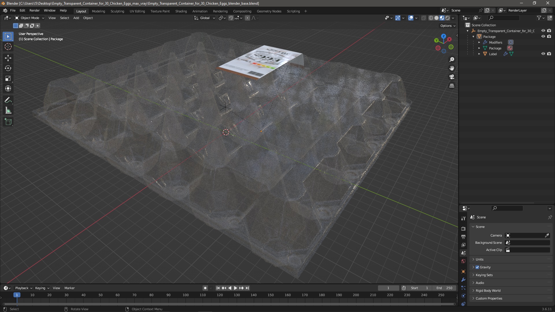 Empty Transparent Container for 30 Chicken Eggs 3D