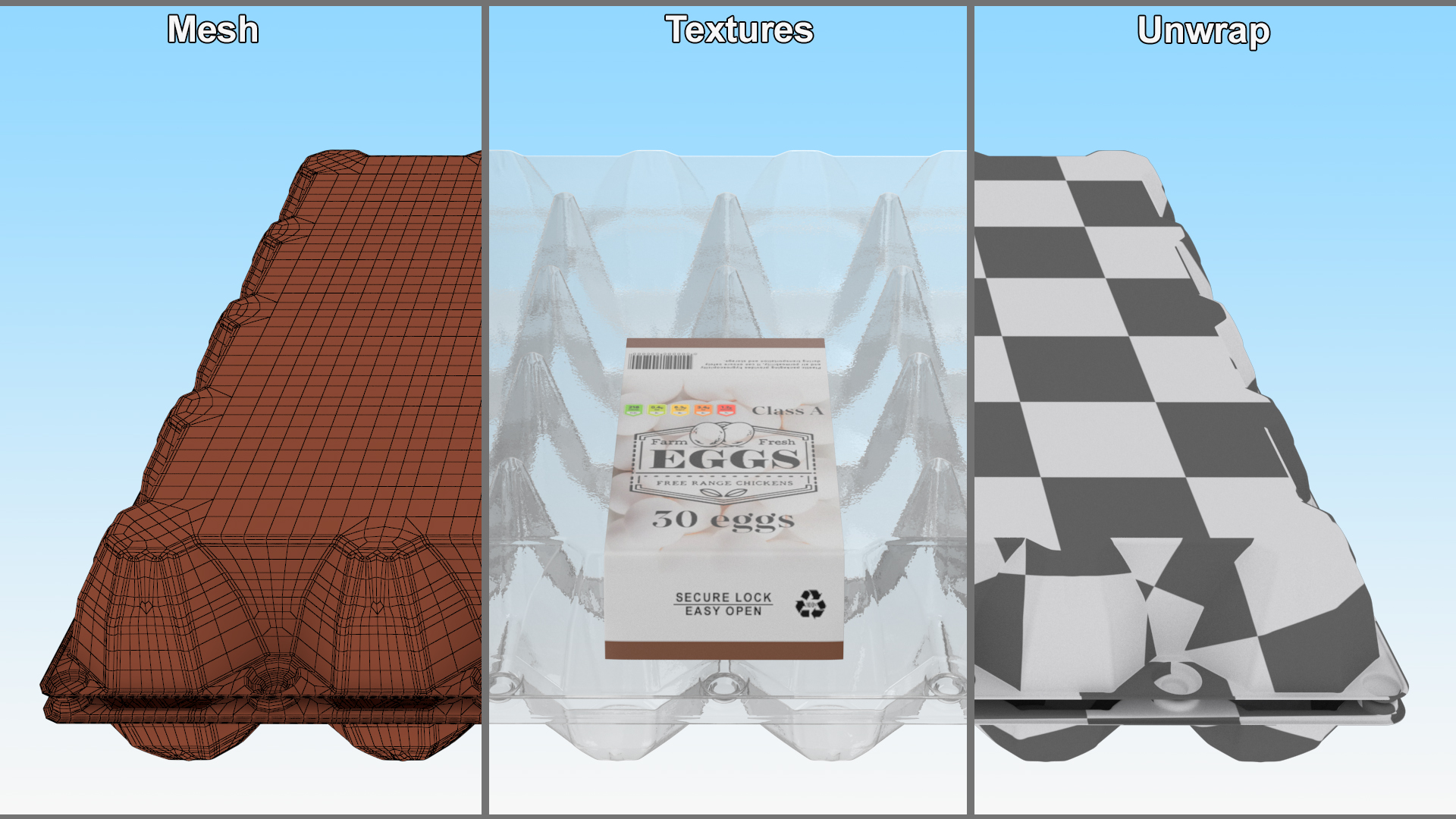 Empty Transparent Container for 30 Chicken Eggs 3D