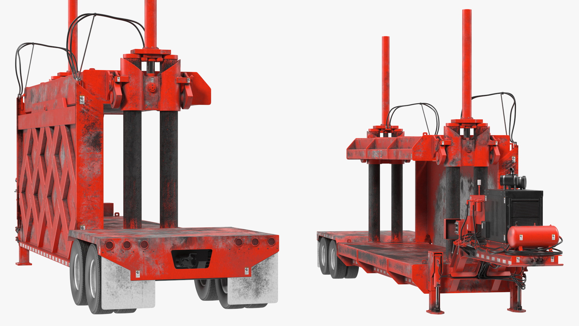 Old Portable Car Crusher Impact 5 Red Rigged 3D model