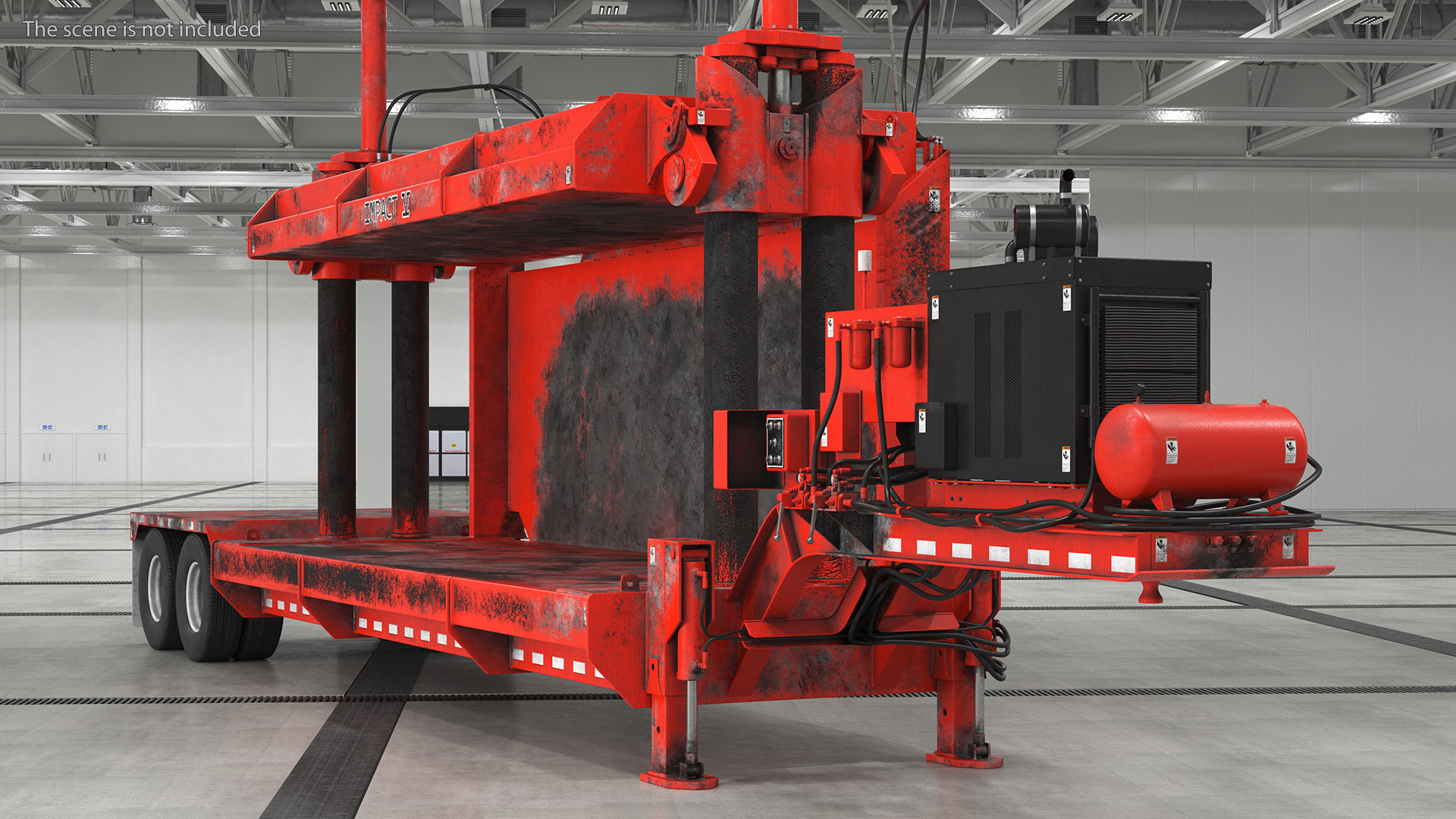 Old Portable Car Crusher Impact 5 Red Rigged 3D model