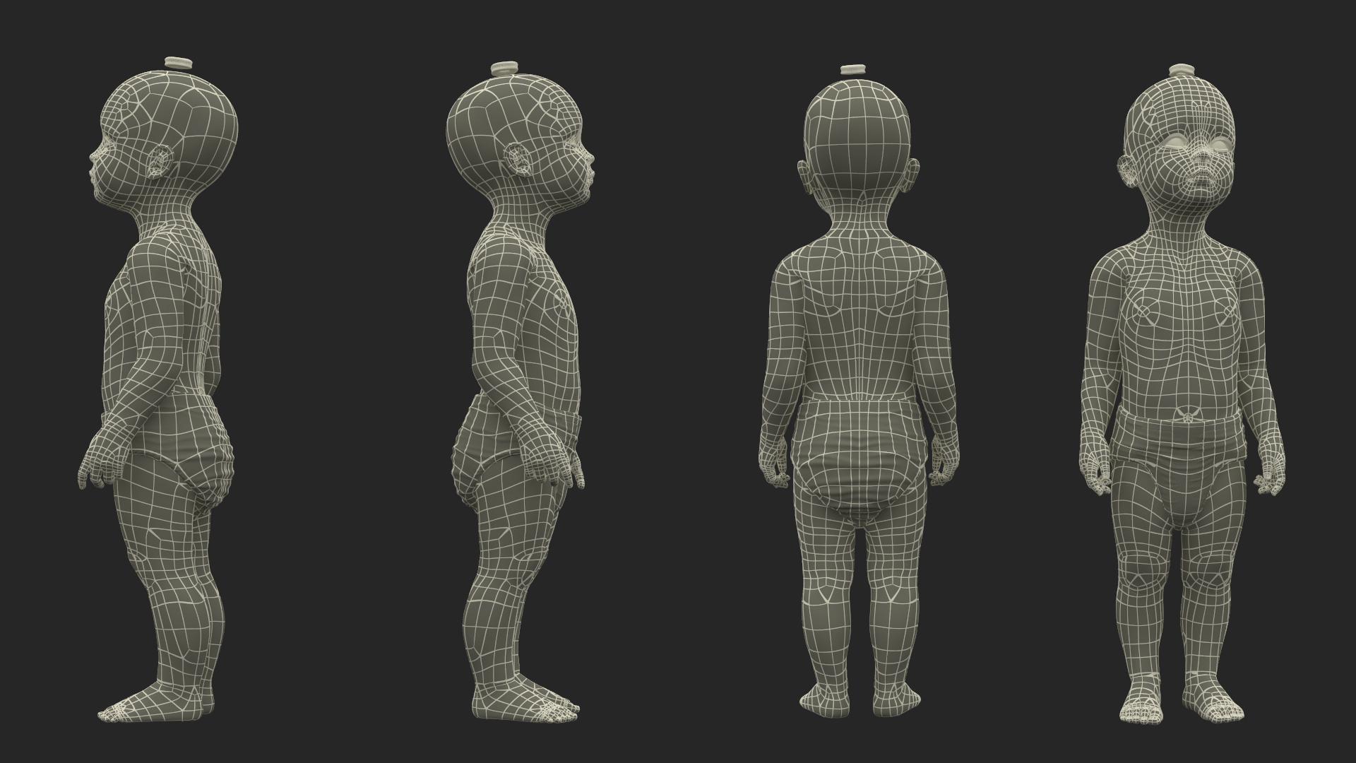 3D model Toddler Girl in Diaper Standing Fur