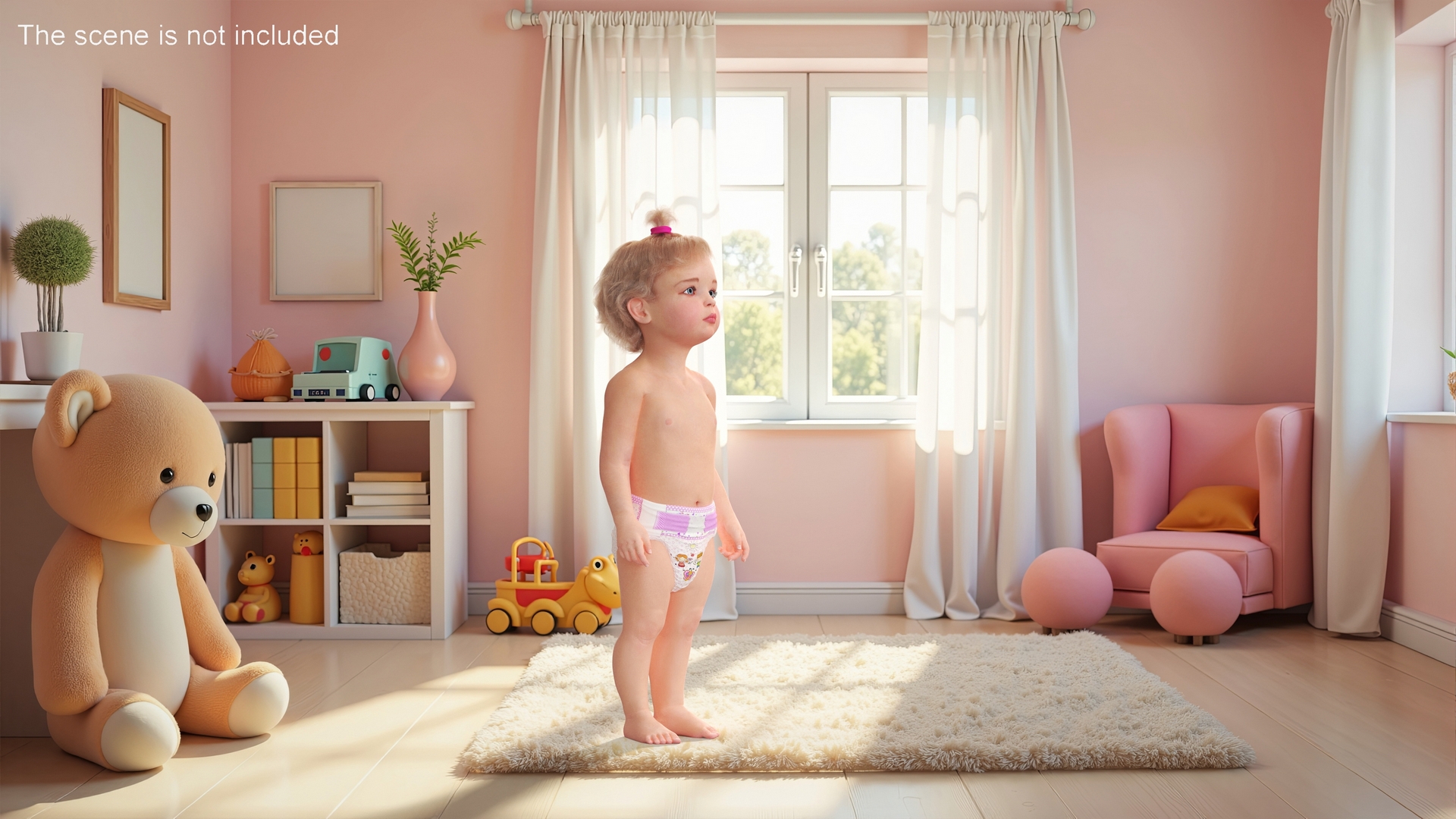 3D model Toddler Girl in Diaper Standing Fur