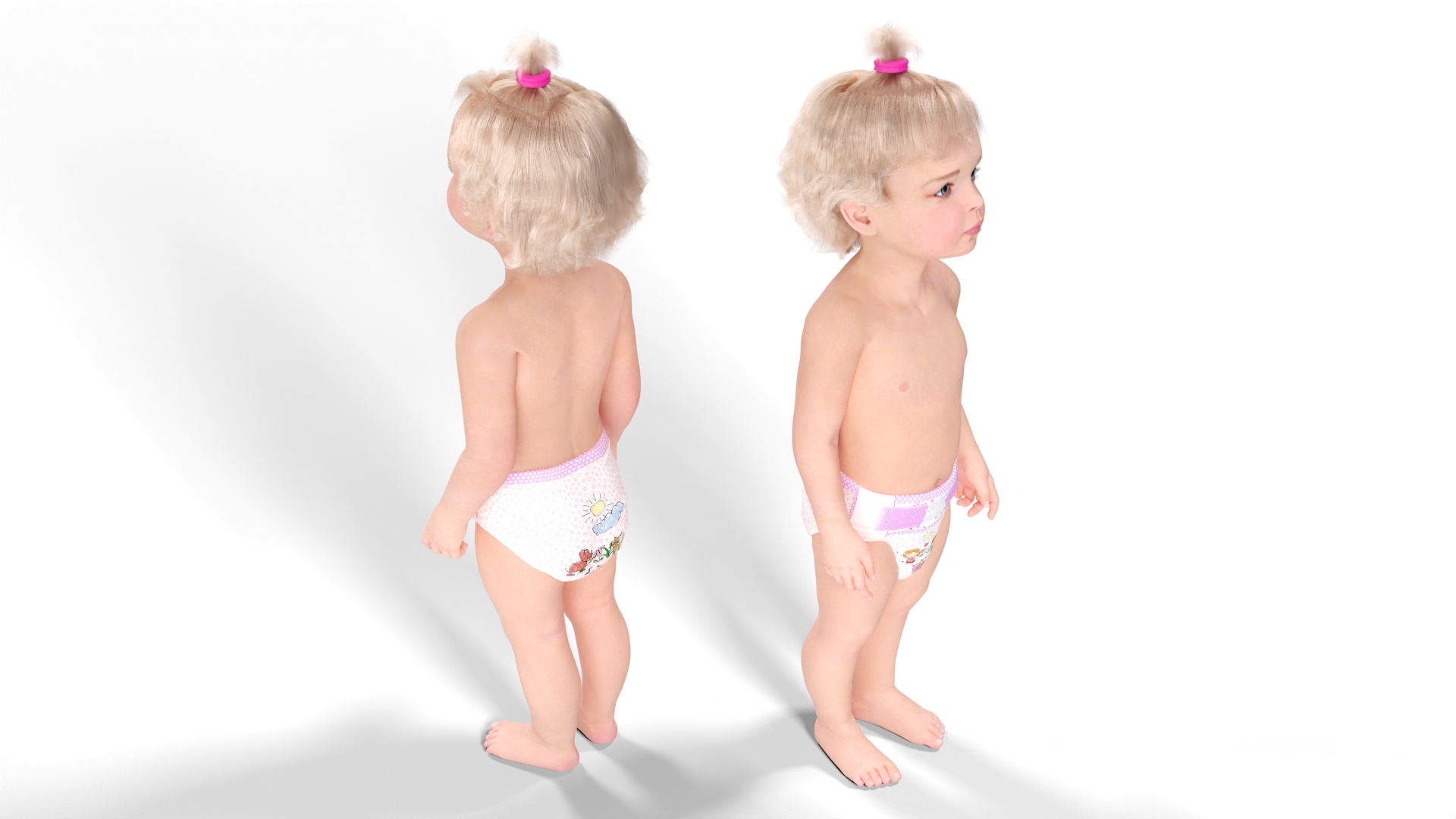 3D model Toddler Girl in Diaper Standing Fur