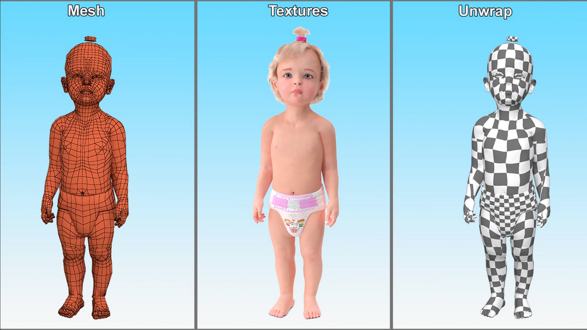3D model Toddler Girl in Diaper Standing Fur