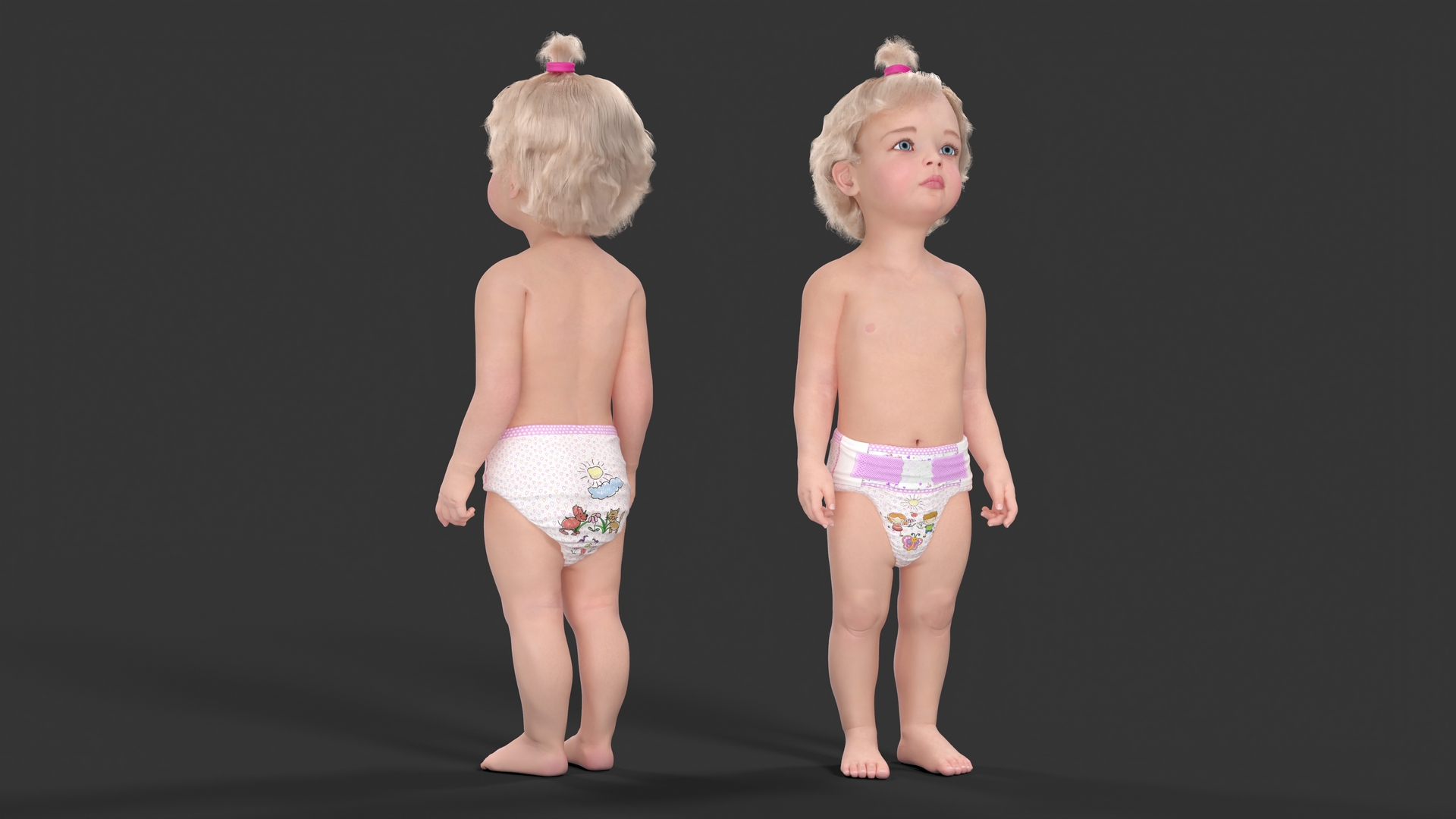 3D model Toddler Girl in Diaper Standing Fur
