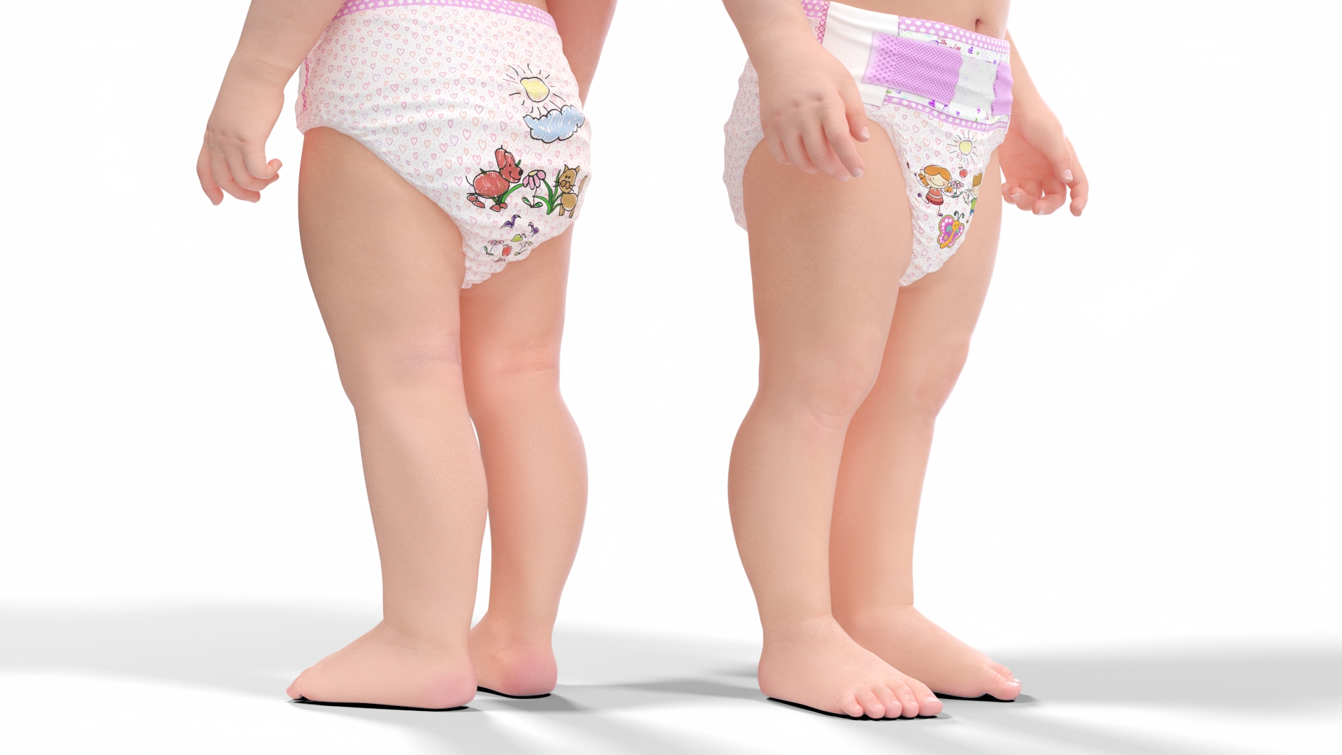 3D model Toddler Girl in Diaper Standing Fur