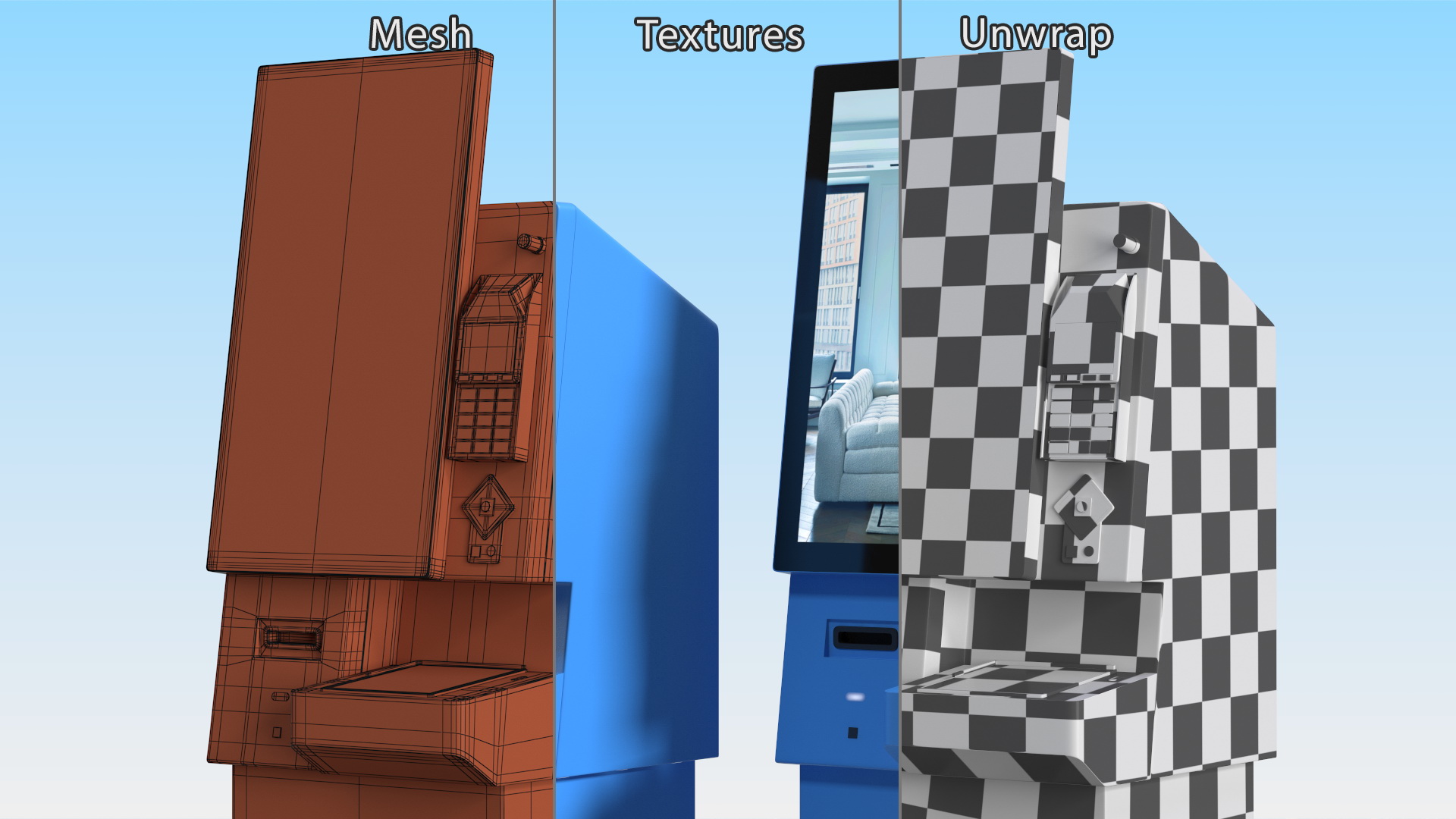 3D model Kiosk Hotel Terminal Blue