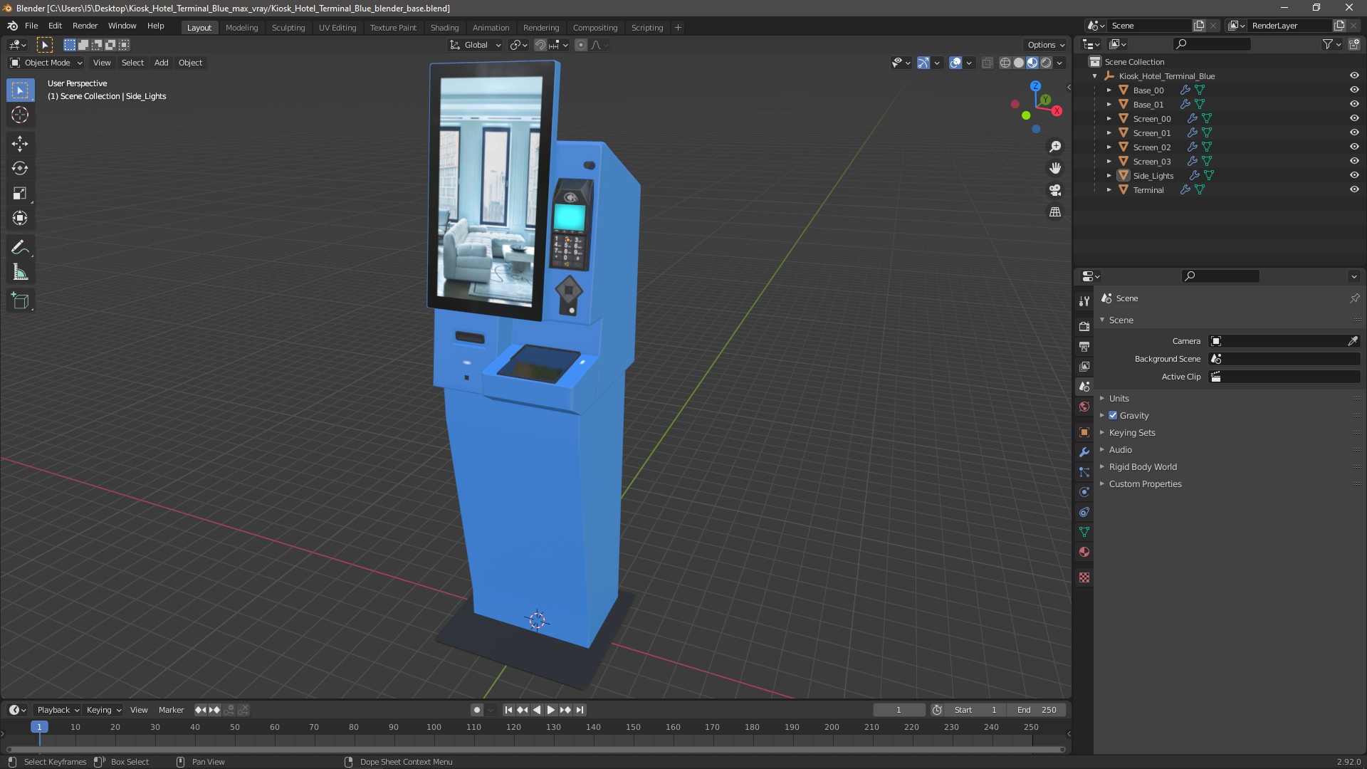 3D model Kiosk Hotel Terminal Blue