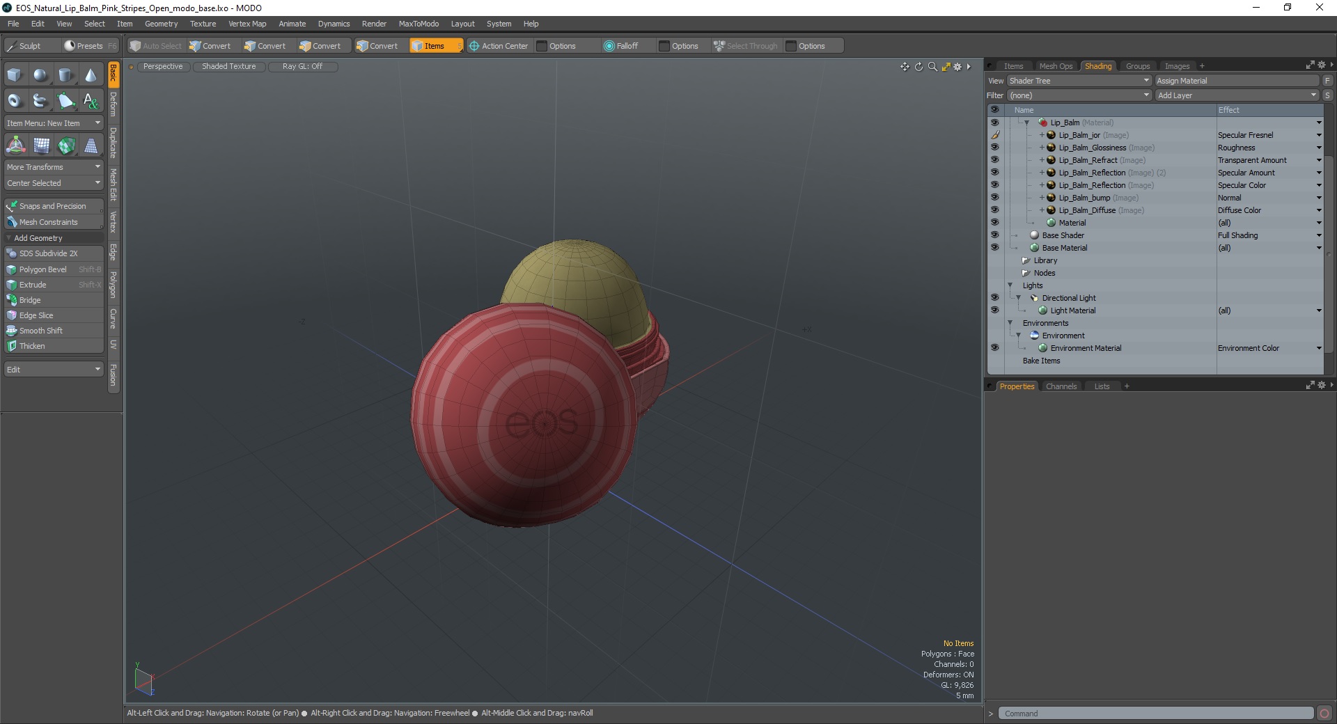 3D EOS Natural Lip Balm Pink Stripes Open model