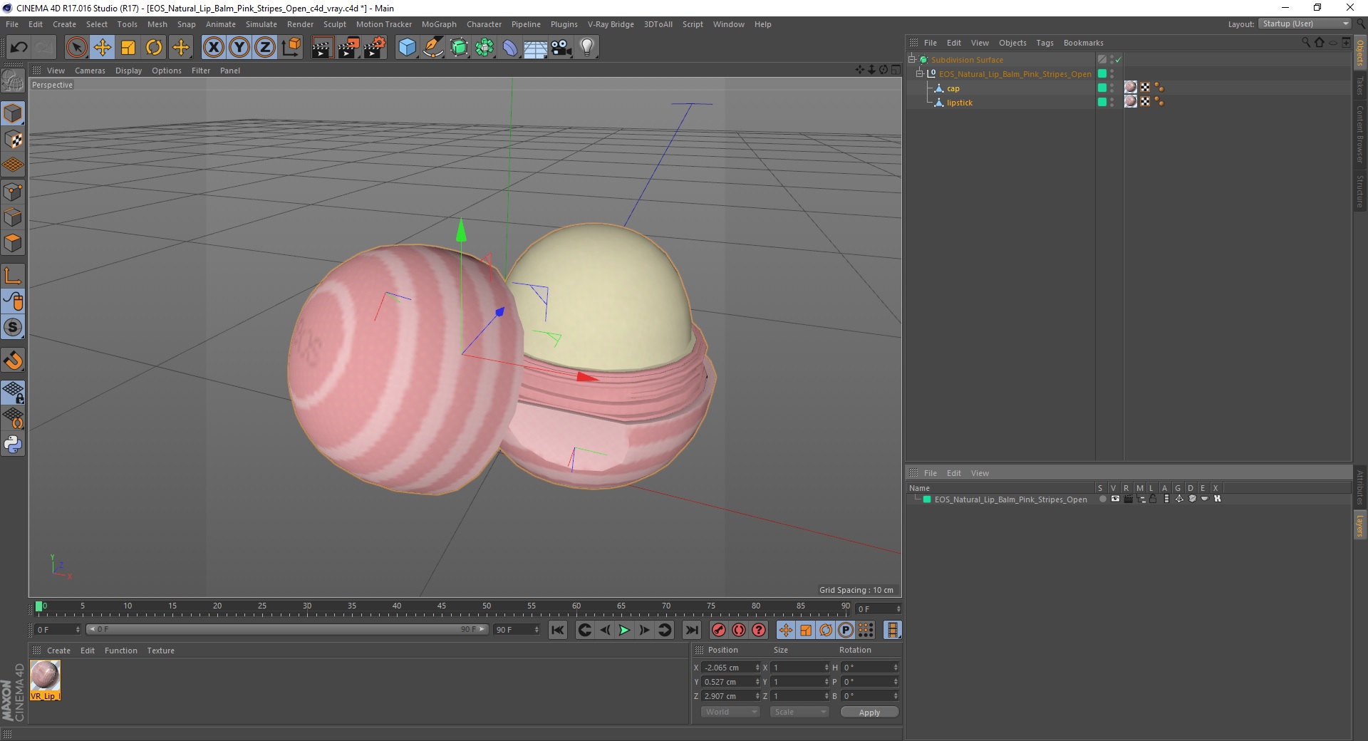 3D EOS Natural Lip Balm Pink Stripes Open model