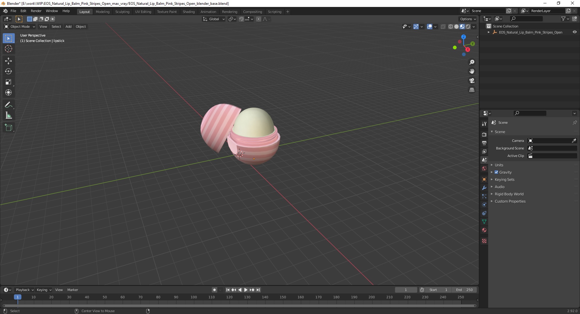 3D EOS Natural Lip Balm Pink Stripes Open model
