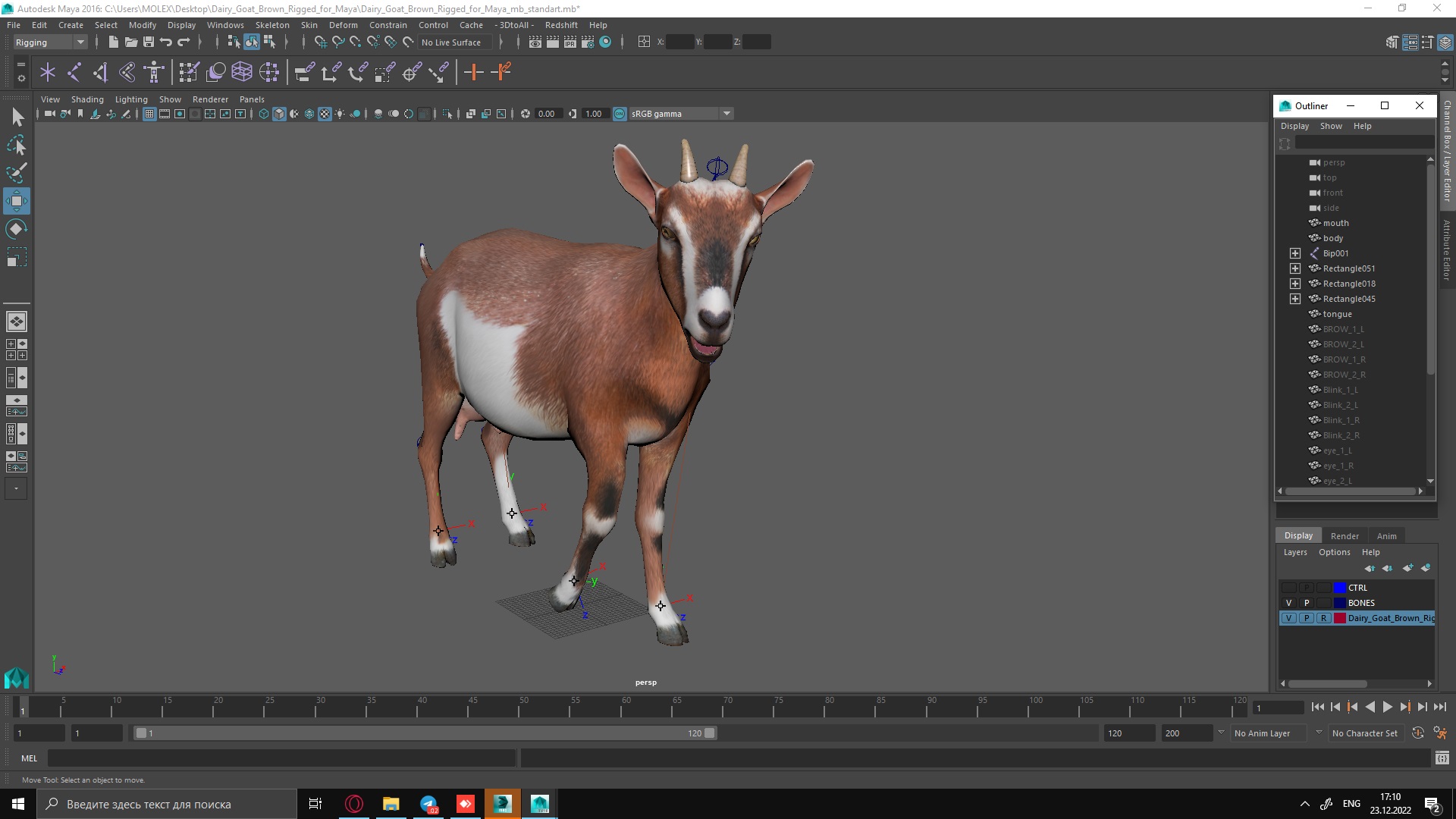 Dairy Goat Brown Rigged for Maya 3D