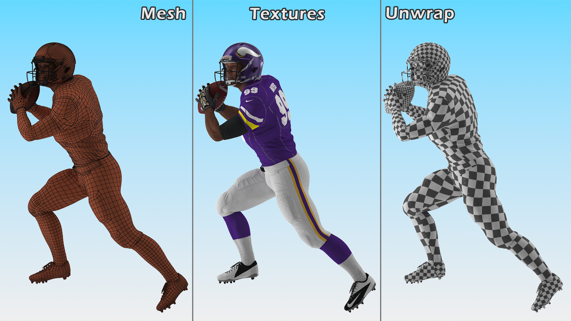 3D Minnesota Vikings American Football Player Running The Ball Fur model