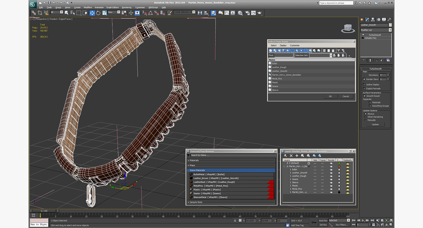 3D Martini Henry Ammo Bandolier model