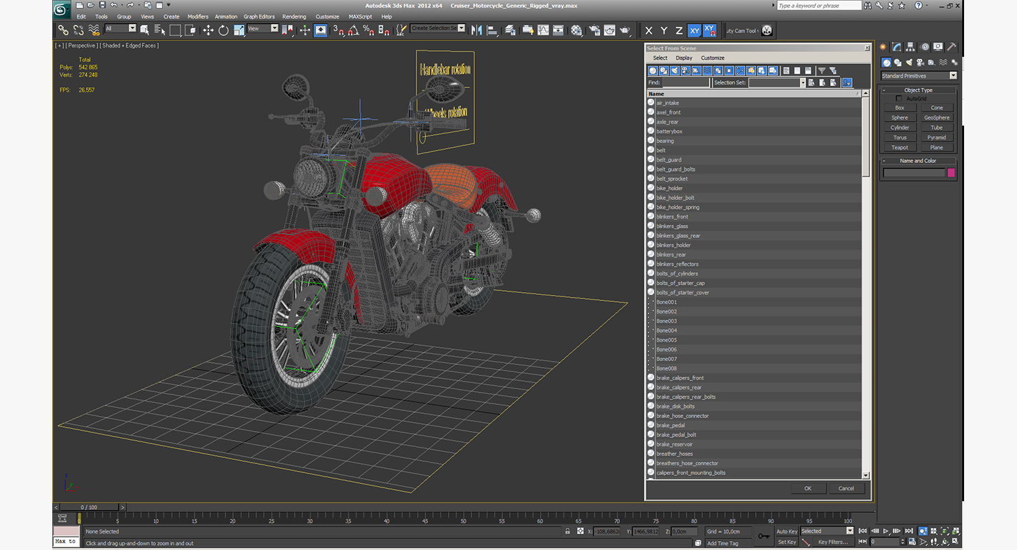 3D Cruiser Motorcycle Generic Rigged model