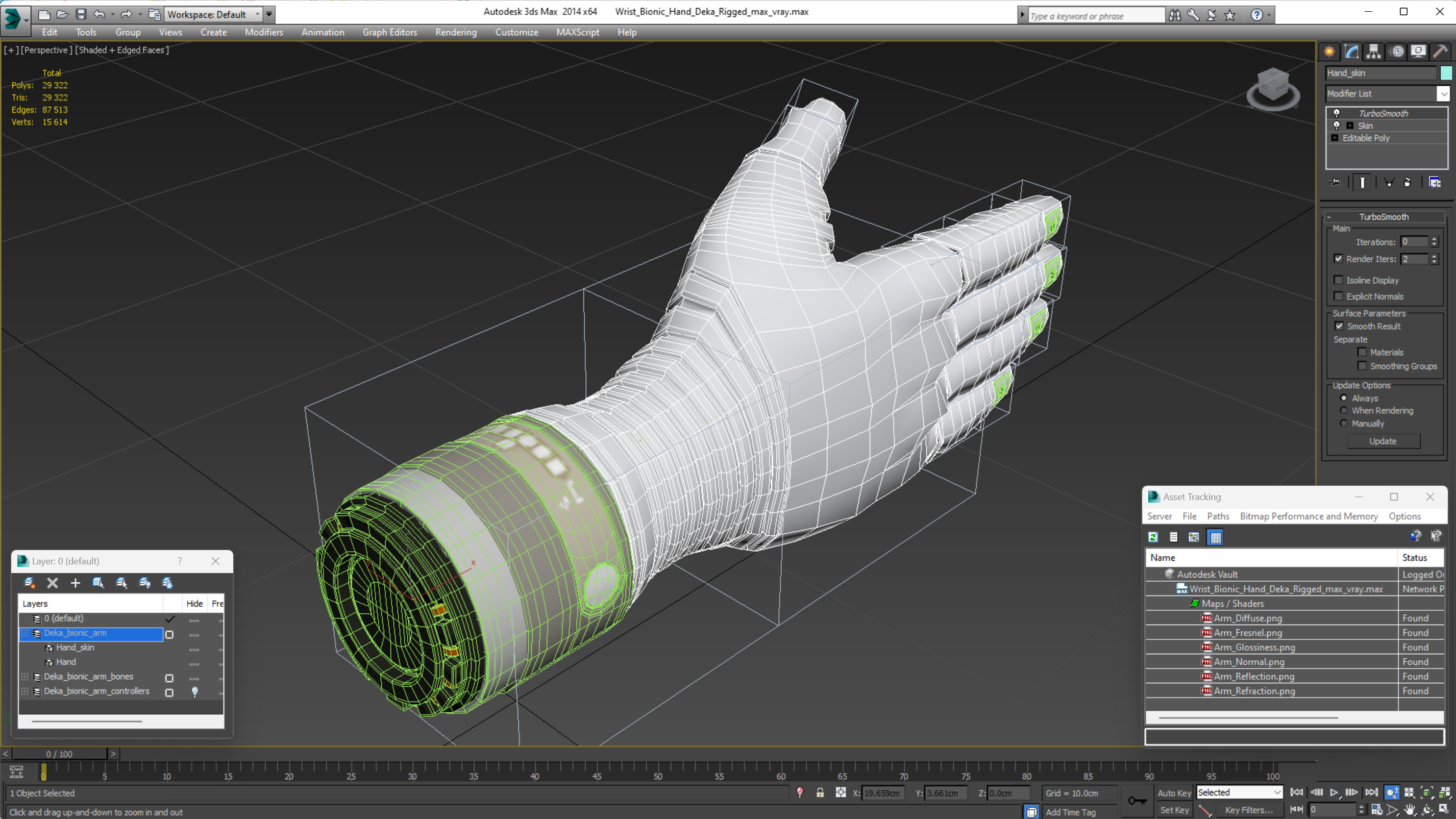 3D Wrist Bionic Hand Deka Rigged for Cinema 4D model