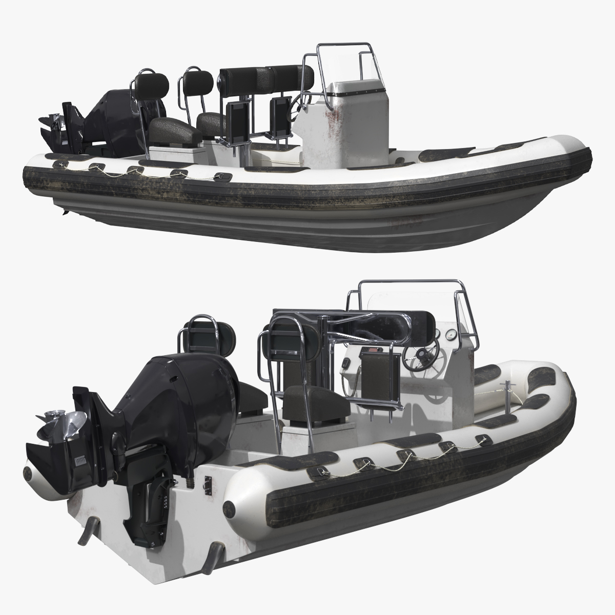 Inflatable Rigid Hull Boat with Outboard Motor 3D model preview