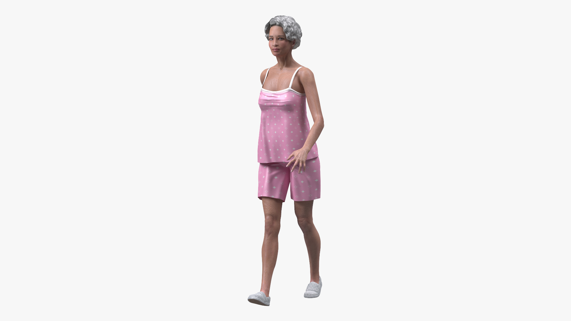 3D model Asian Grandma Wearing Pajamas Rigged for Maya