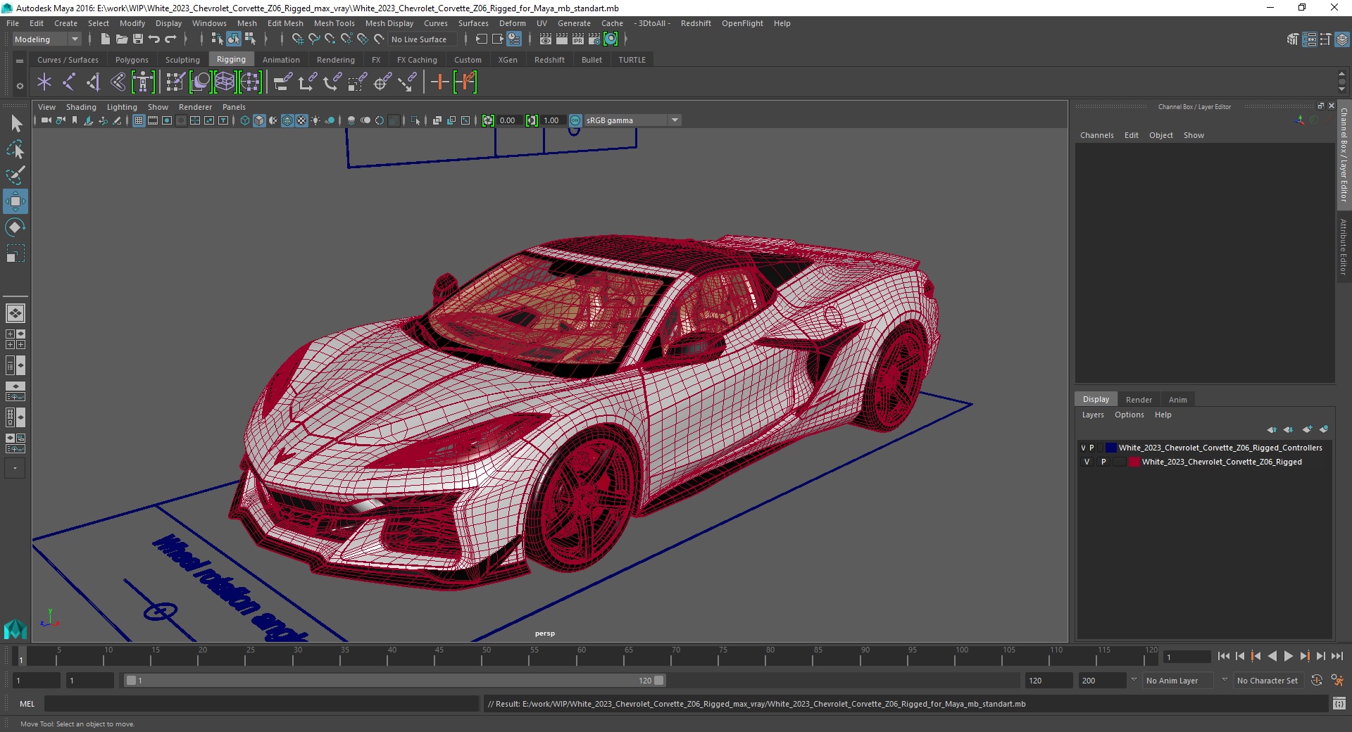 White 2023 Chevrolet Corvette Z06 Rigged for Maya 3D model