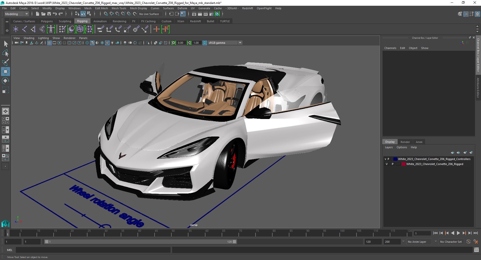 White 2023 Chevrolet Corvette Z06 Rigged for Maya 3D model