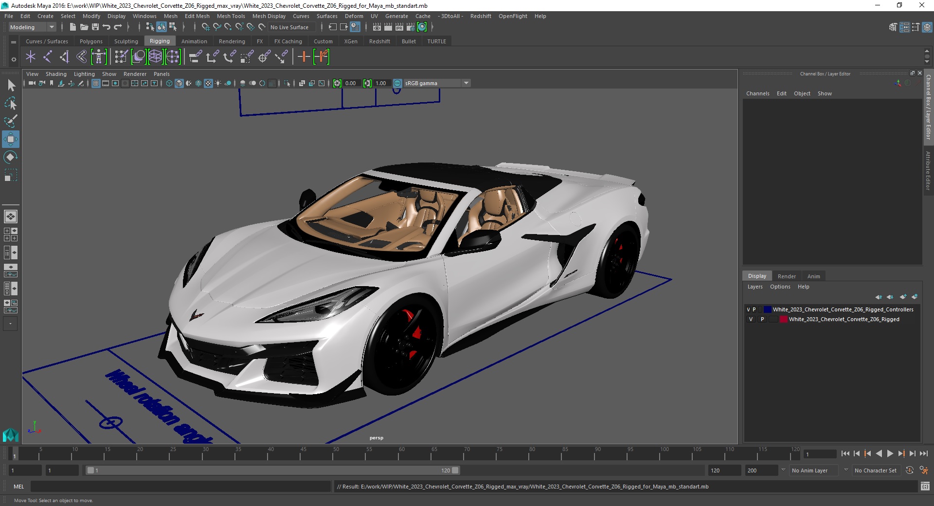 White 2023 Chevrolet Corvette Z06 Rigged for Maya 3D model