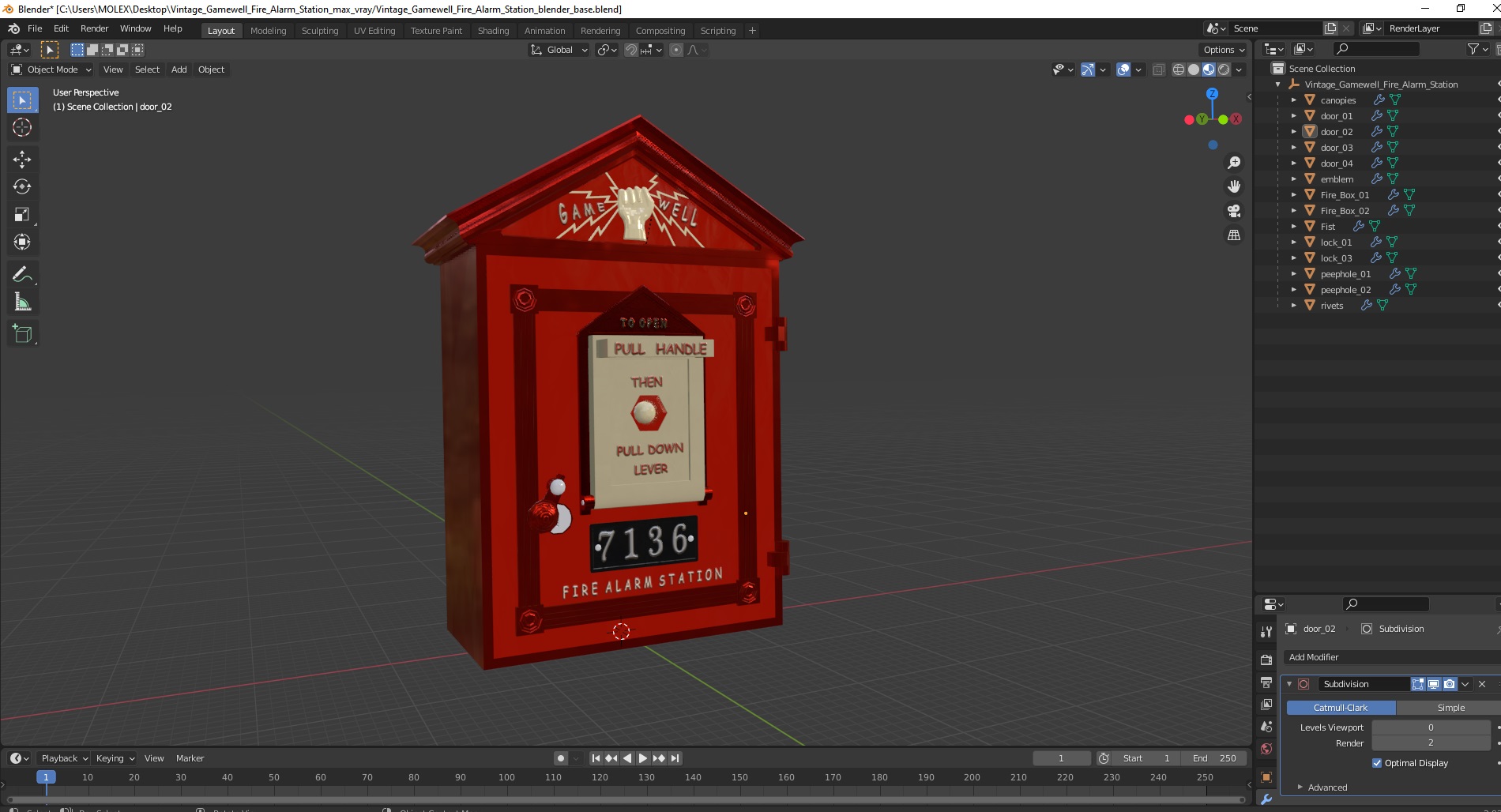 3D model Vintage Gamewell Fire Alarm Station