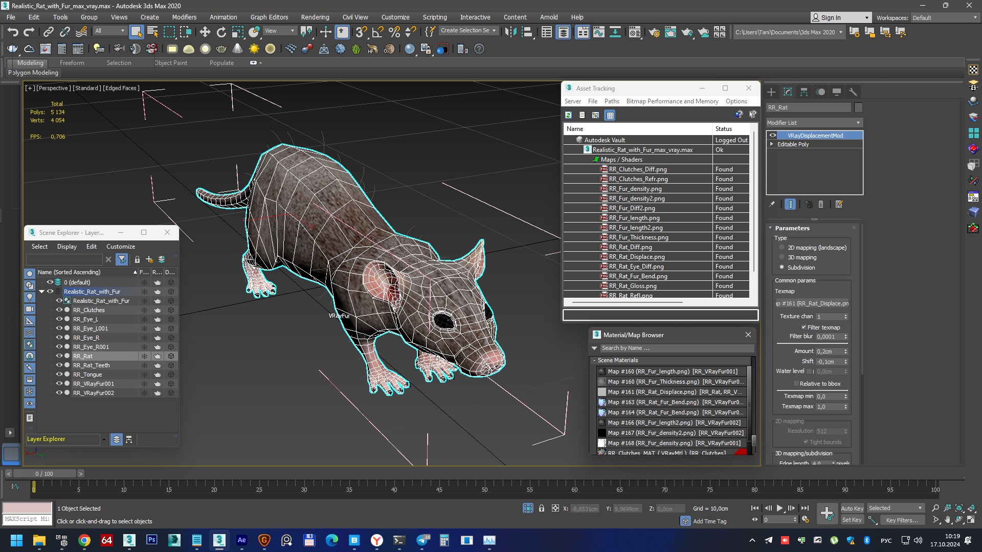 Realistic Rat with Fur 3D