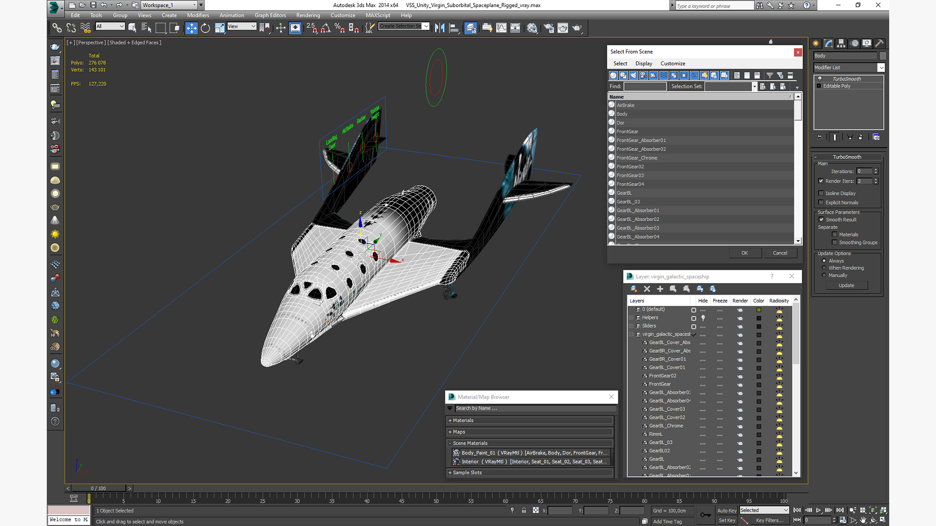 3D model VSS Unity Virgin Suborbital Spaceplane Rigged