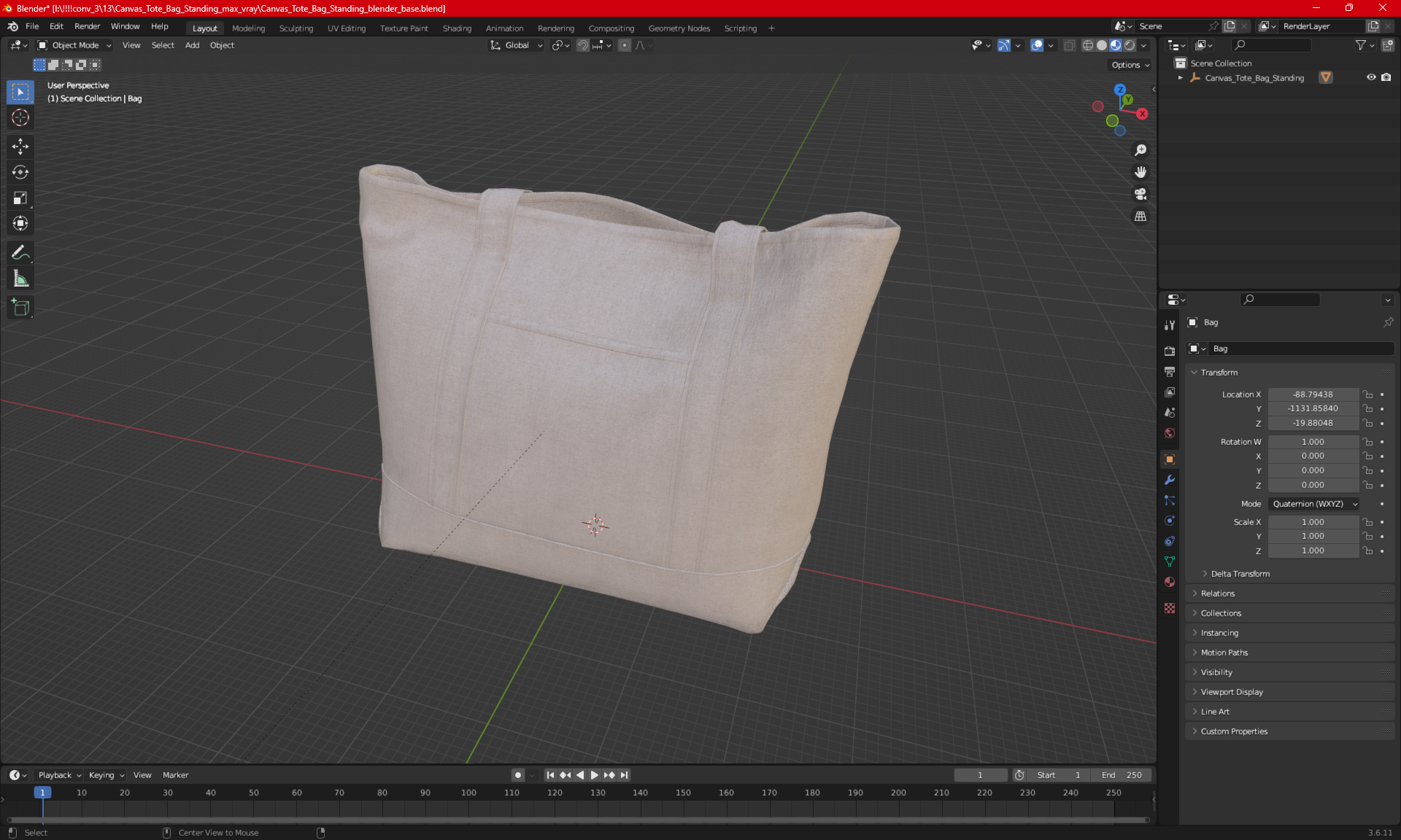Canvas Tote Bag Standing 3D model