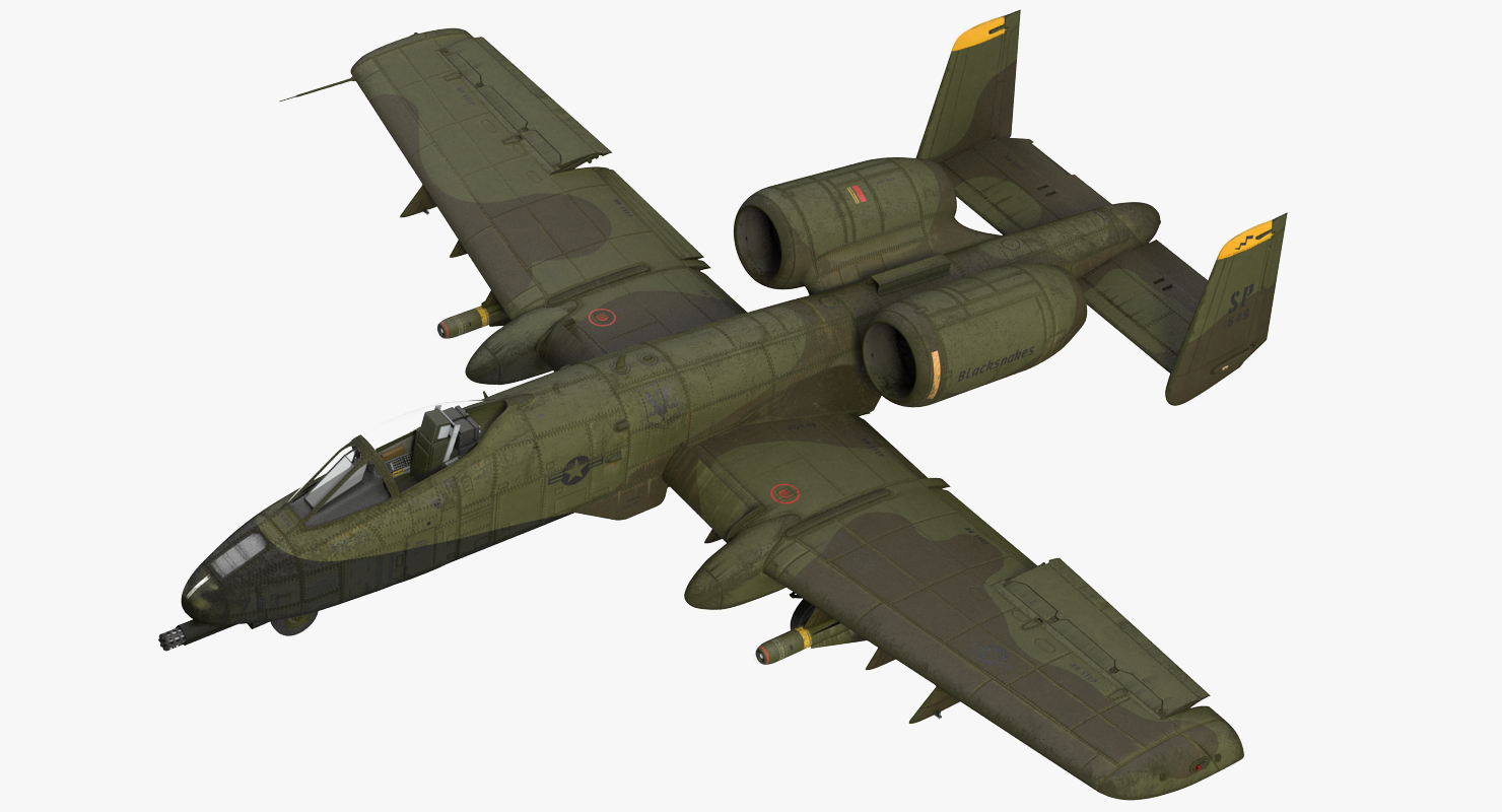 3D Fairchild Republic A 10 Thunderbolt II Green Rigged