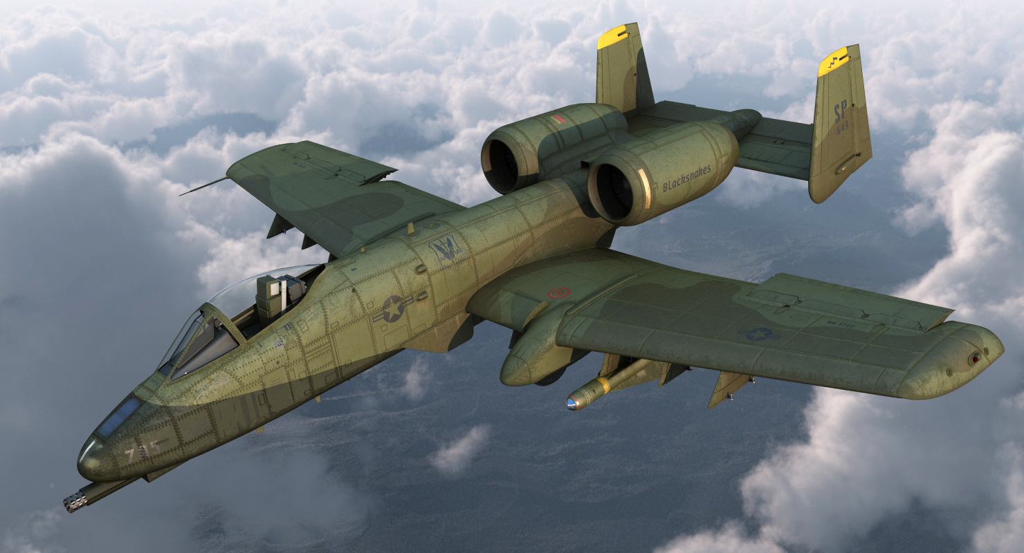3D Fairchild Republic A 10 Thunderbolt II Green Rigged